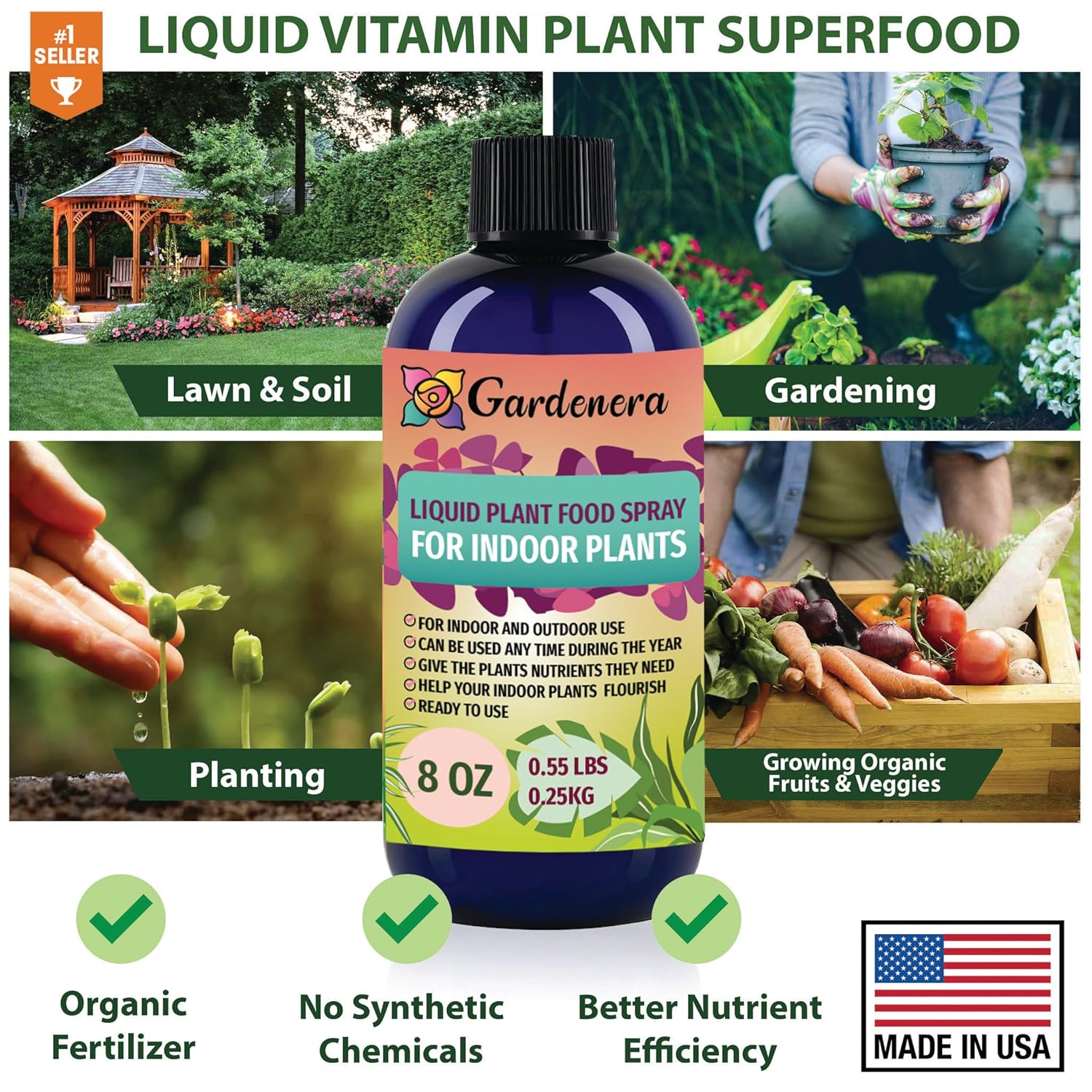 Gardenera Superalimento para el crecimiento de plantas para orquídeas con 18 vitaminas y minerales esenciales, fertilizante orgánico para plantas,