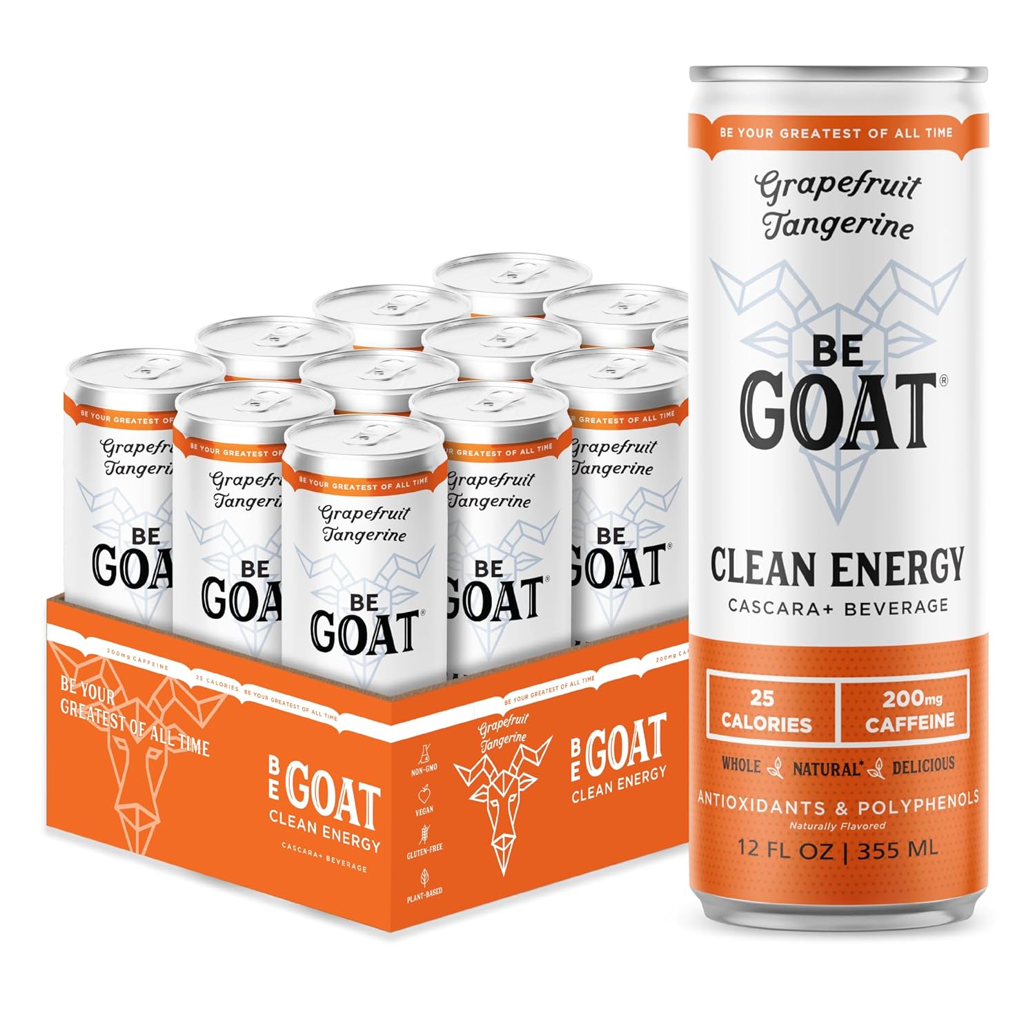 Clean Energy Drink  Sin OMG, vegana, sin gluten, a base de plantas con 200 mg de cafeína, 25 calorías y 7 carbohidratos netos  Cafeína natural de