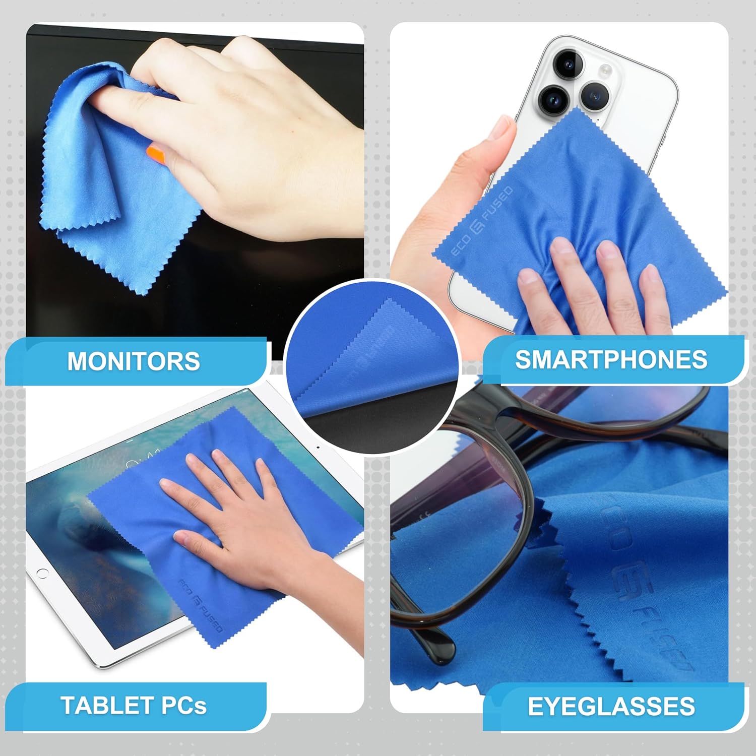 Paño de limpieza de microfibra, paño de microfibra de 7 x 6 pulgadas, paquete de 6 toallitas de limpieza de lentes azules, paño de limpieza para