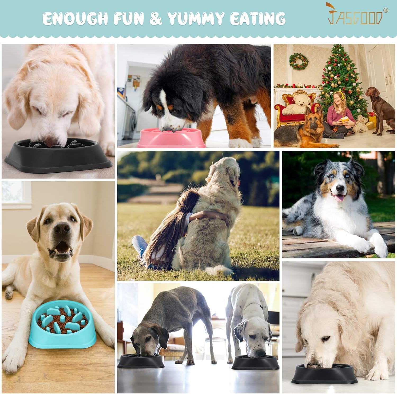 JASGOOD Cuencos grandes para perros de alimentación lenta, tazón para mascotas, ecológico, no tóxico, para evitar asfixia, diseño saludable para