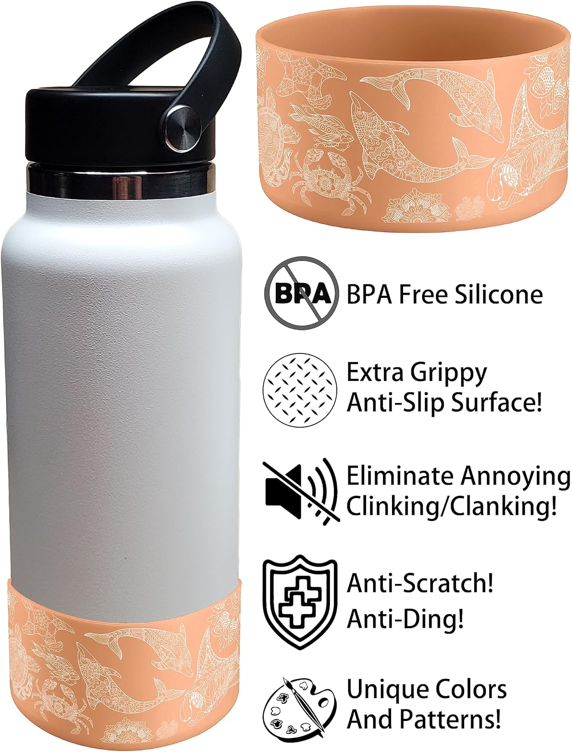 Hydro Heel Funda protectora de silicona inferior, de 12 a 40 onzas. Se adapta a todas las botellas de agua de acero inoxidable aisladas al vacío,