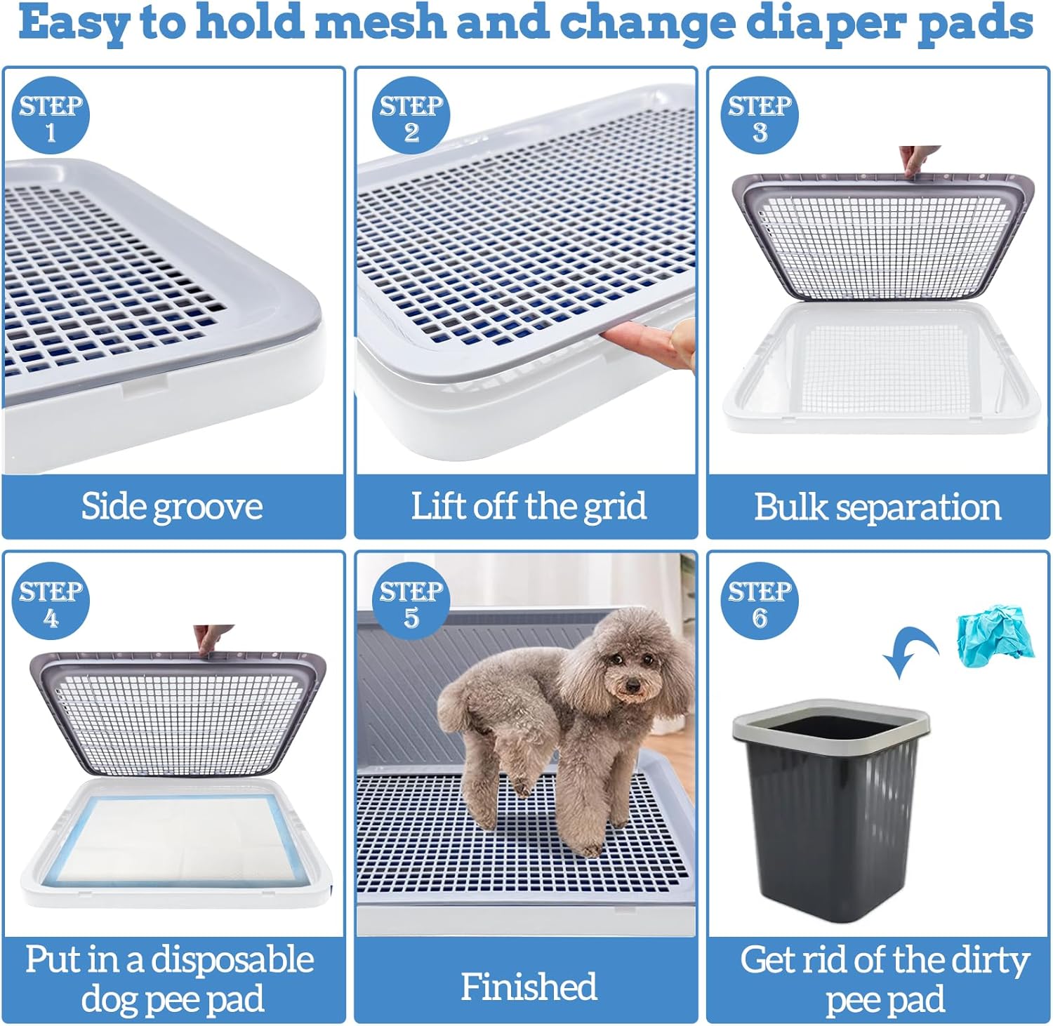 Hamiledyi Bandeja para orinal para perros con bandeja de pared para orinar reutilizable, soporte para almohadillas de entrenamiento de cachorros,