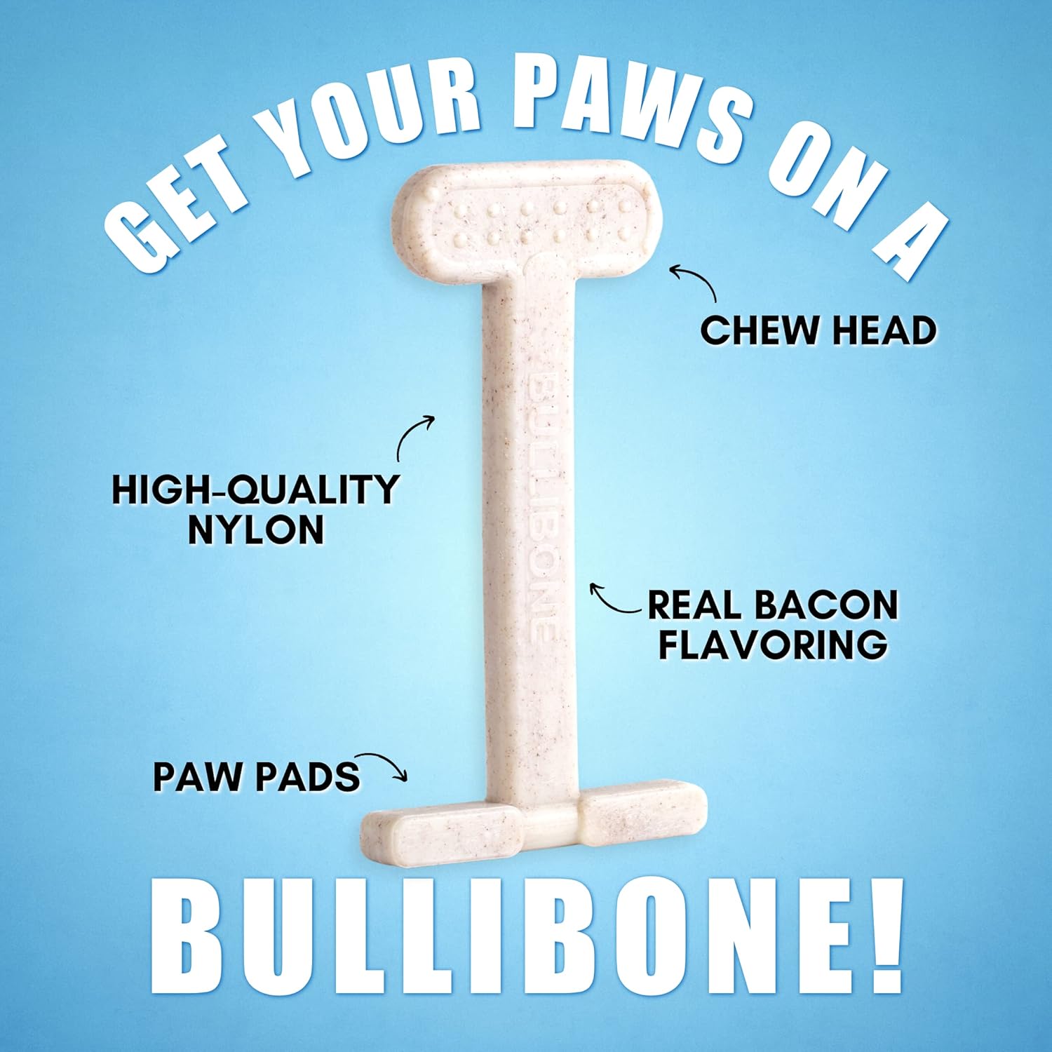 Bullibone Hueso de juguete de nailon para masticar para perros, mejora la higiene dental, parte inferior fácil de agarrar e impregnado de sabor