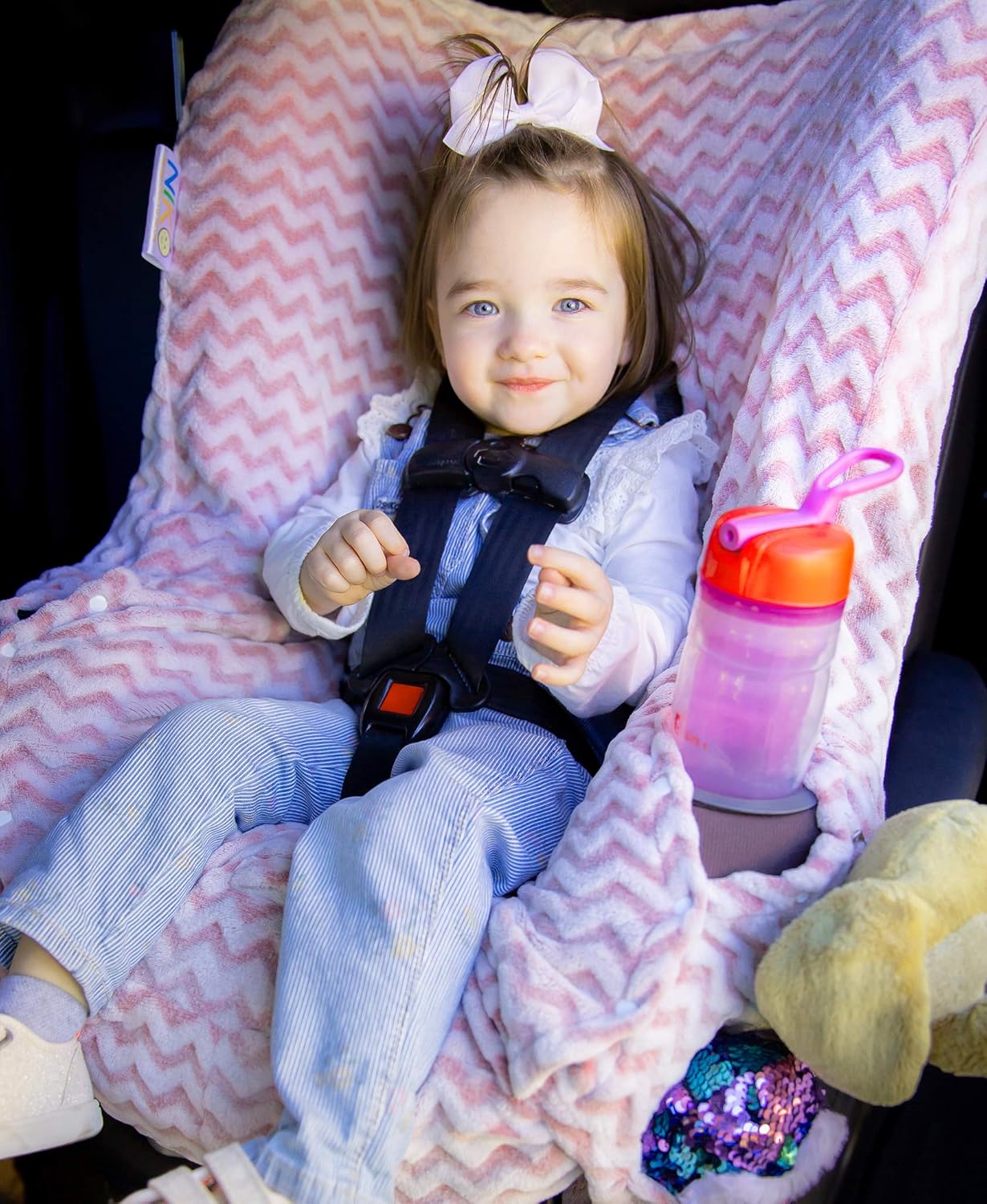 Niko Easy-Wash Children’s Car Seat Cover & Liner – Minky – Chevron rosa – Ajuste universal – probado en choques – Parte inferior de asiento