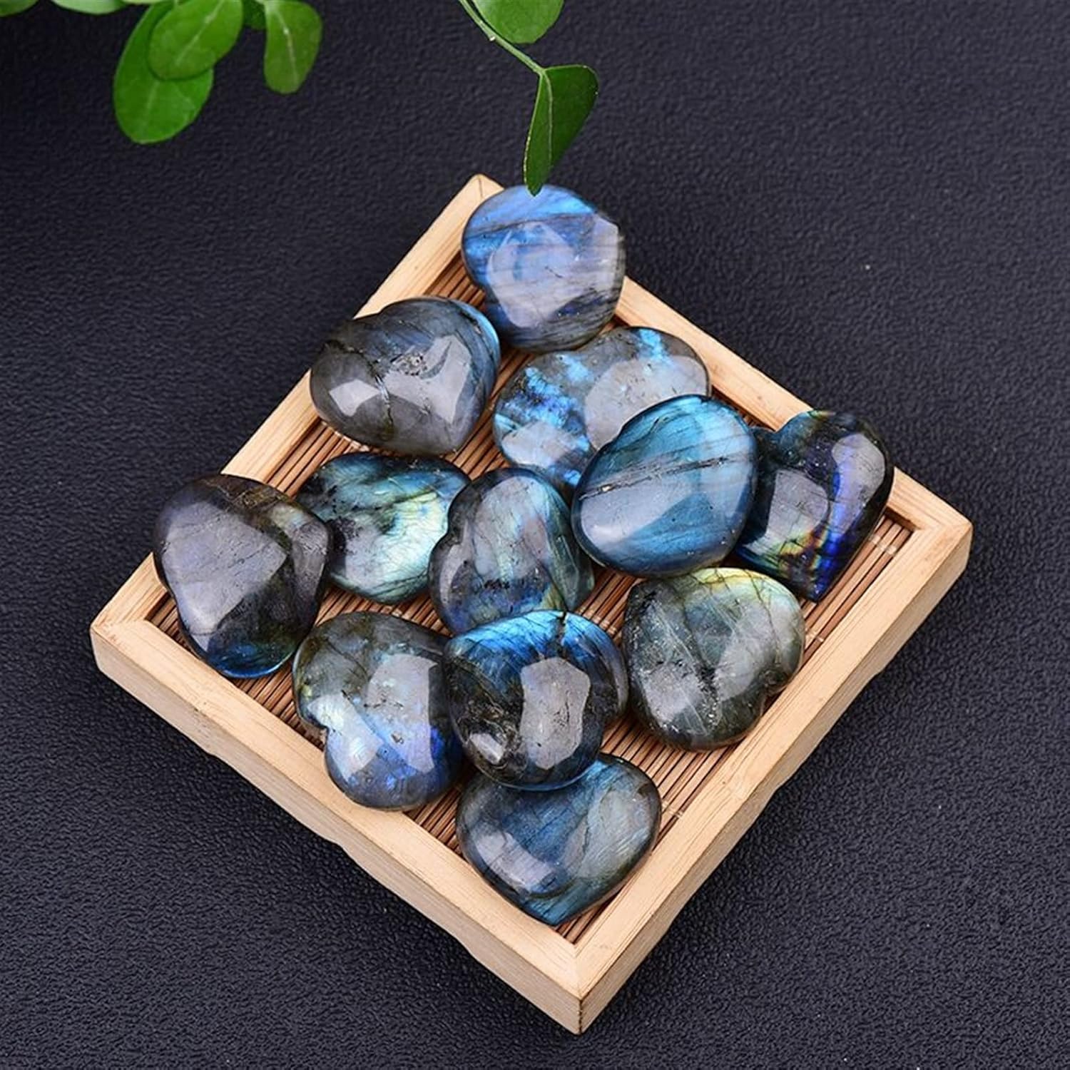 Feng Shui Decorate Natural Heart Shape Labradorite Stone Luminous Moonstone Crystal Stone Home Decoration Garden Aquarium Stone Raw Rough Natural