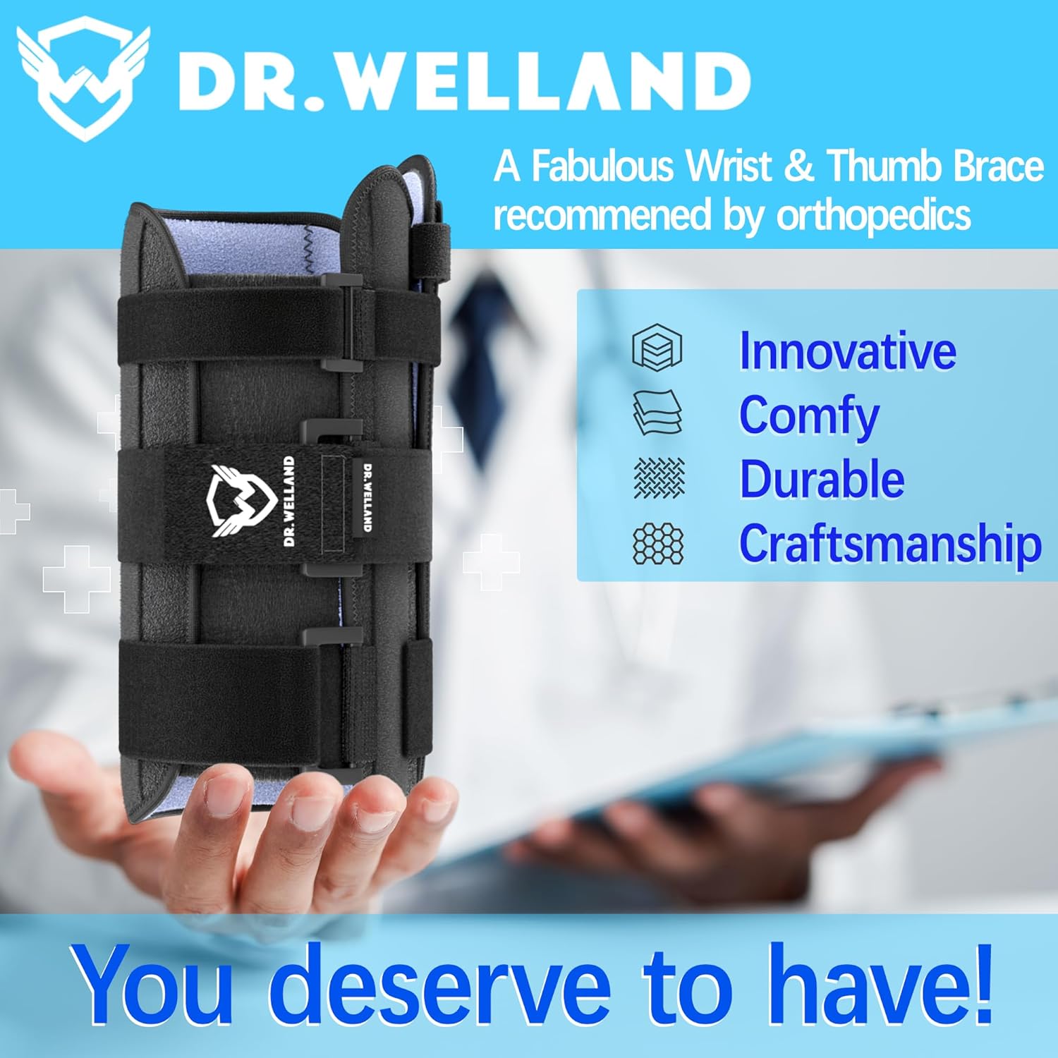 Dr.Welland Muñequera con férula espica para el pulgar, soporte de noche ajustable para pulgar y muñeca para artritis, túnel carpiano, ligamento