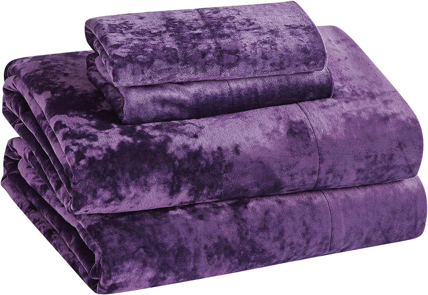 Juego de sábanas de terciopelo envejecido, 4 piezas, color morado, King, ultra suave, cálido