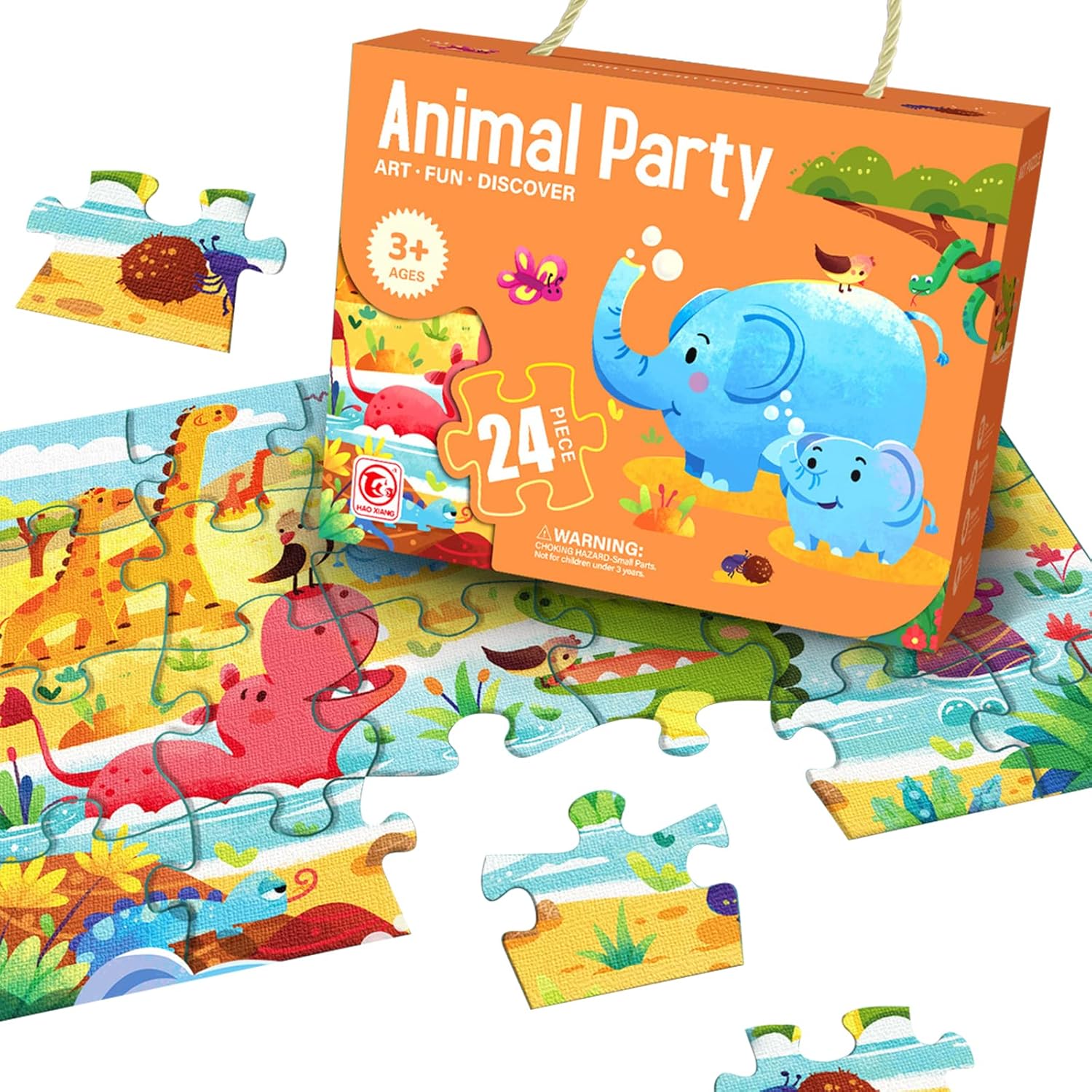 Rompecabezas para niños de 3 a 5 años, rompecabezas de elefantes de animales con caja de paquete, rompecabezas de 24 piezas para niños de 3 a 8