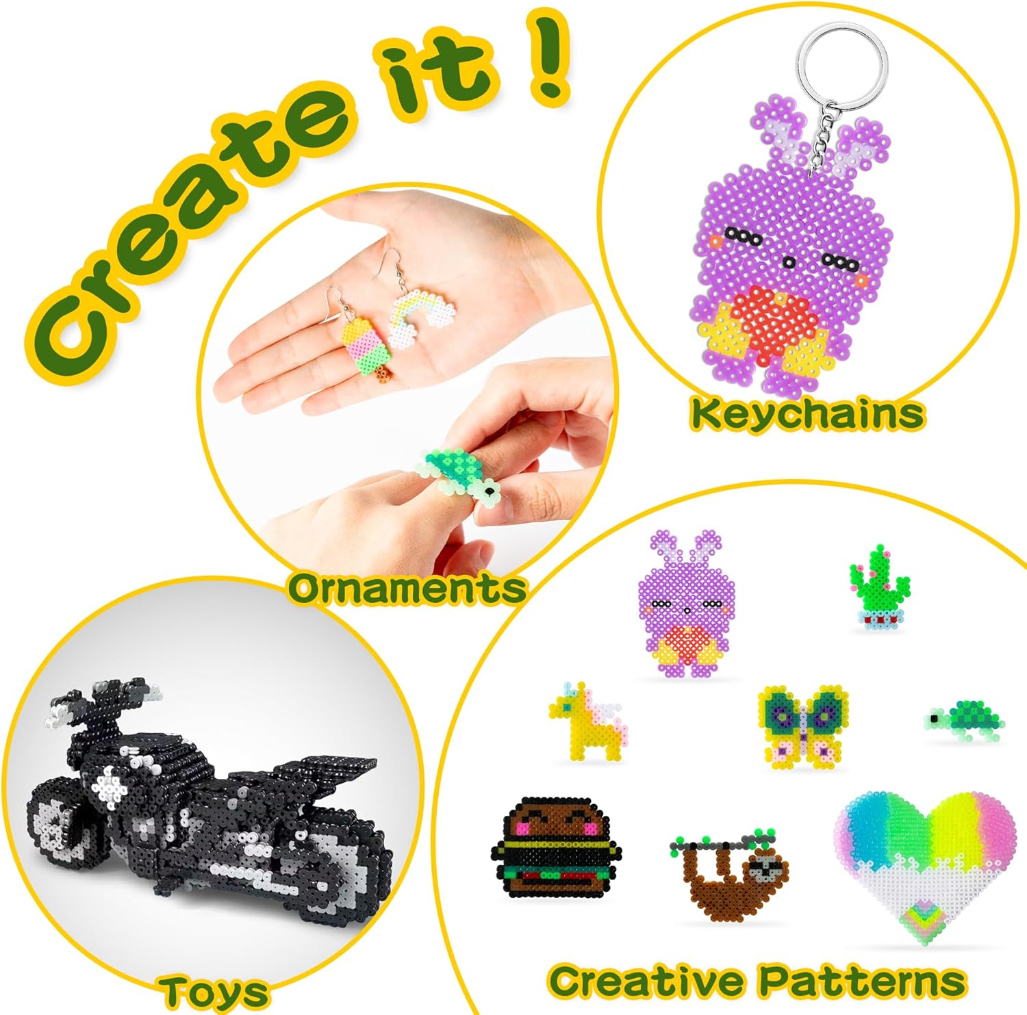 Kit de 17060 cuentas de fusibles para niños, juego de cuentas de fusión para manualidades, incluye 24 colores de cuentas de hierro de 0.096