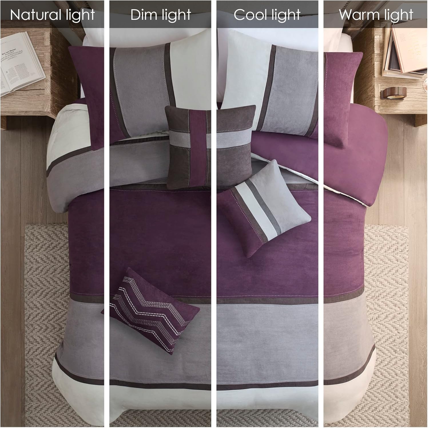 Madison Park Palisades Juego de edredón moderno de gamuza sintética, diseño de rayas, para todas las estaciones, ropa de cama acogedora alternativa