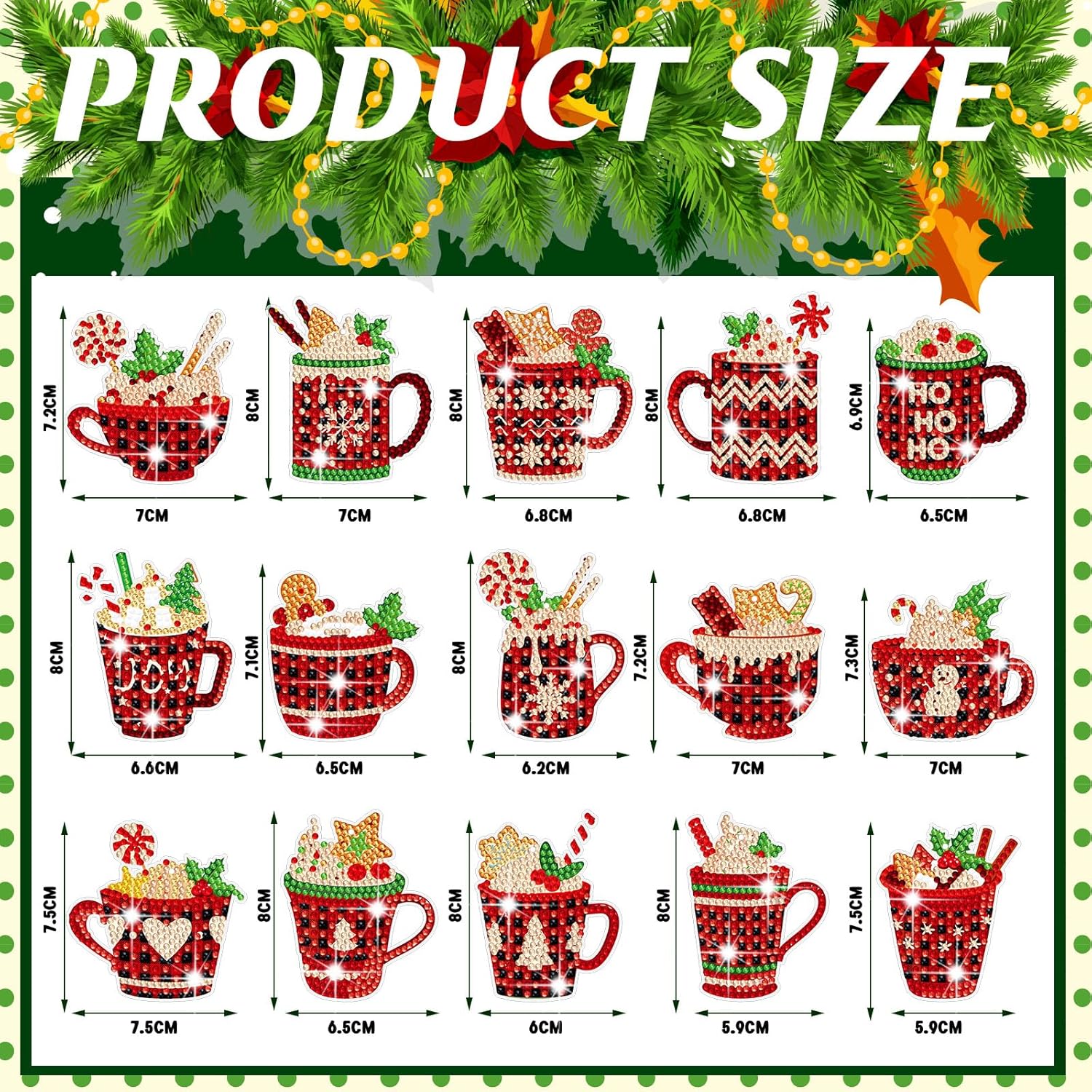 15 piezas de llavero de pintura de diamante de Navidad adornos de pintura de diamante 5D DIY llavero de pintura de diamante caliente cacao caliente
