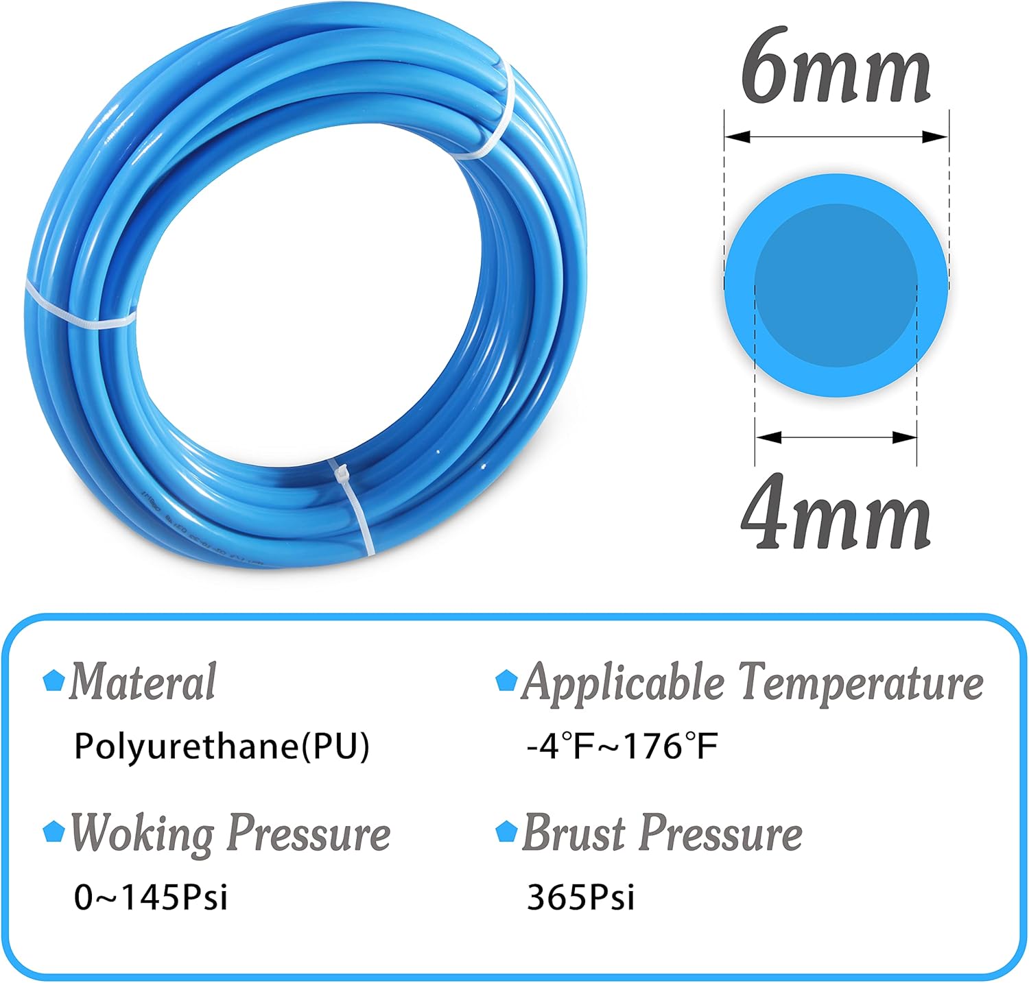 MSAEIQUN Tubo neumático de poliuretano azul PU manguera de aire tubo kit 0.236 in OD 0.157 in ID 32.8 ft 32.8 pies para línea de aire o