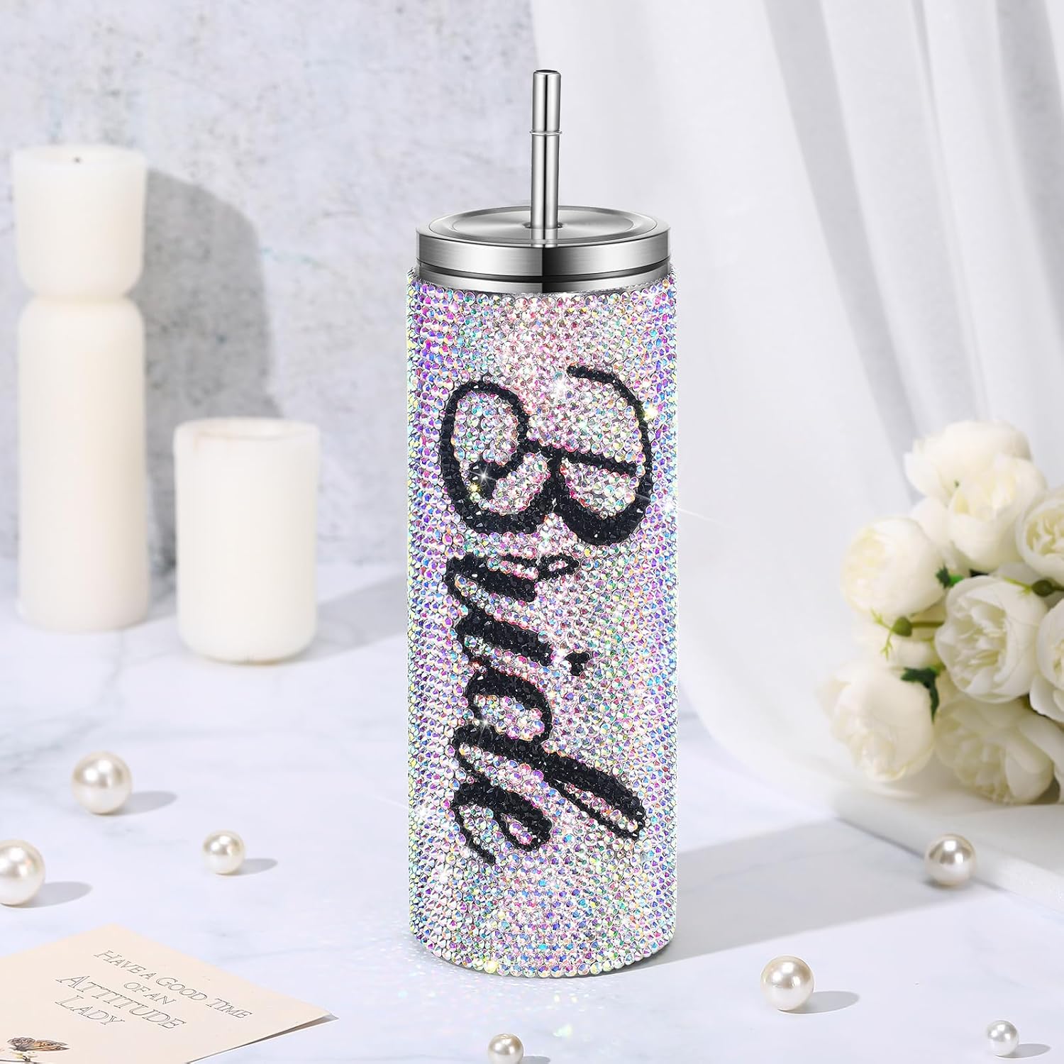 Vaso aislado con diamantes brillantes para novia, de 20 onzas, con popote y tapa, regalos de despedida de soltera, regalos de boda para novia,
