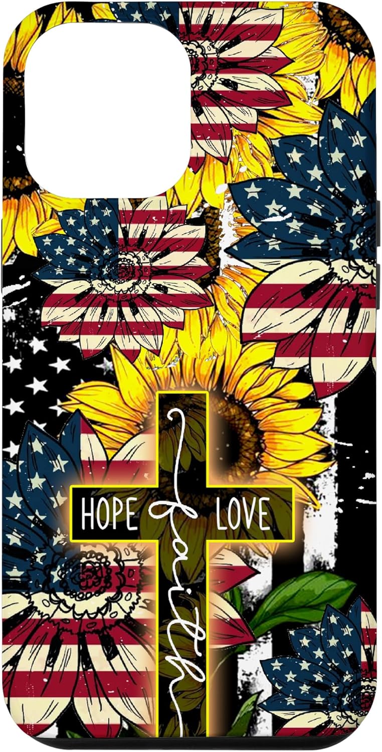 Funda para iPhone 14 Pro Max Sunflowers Faith Hope Love Jesus Cross Christian