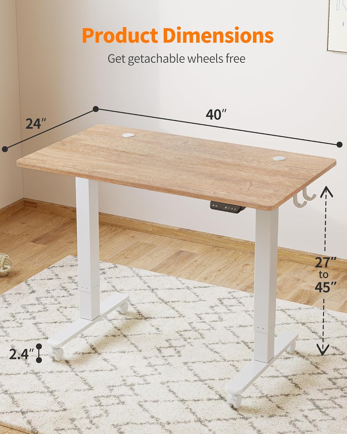 BANTI Escritorio eléctrico de pie ajustable de 40 x 24 pulgadas, mesa de pie, escritorio de oficina en casa con tablero de empalme, parte superior