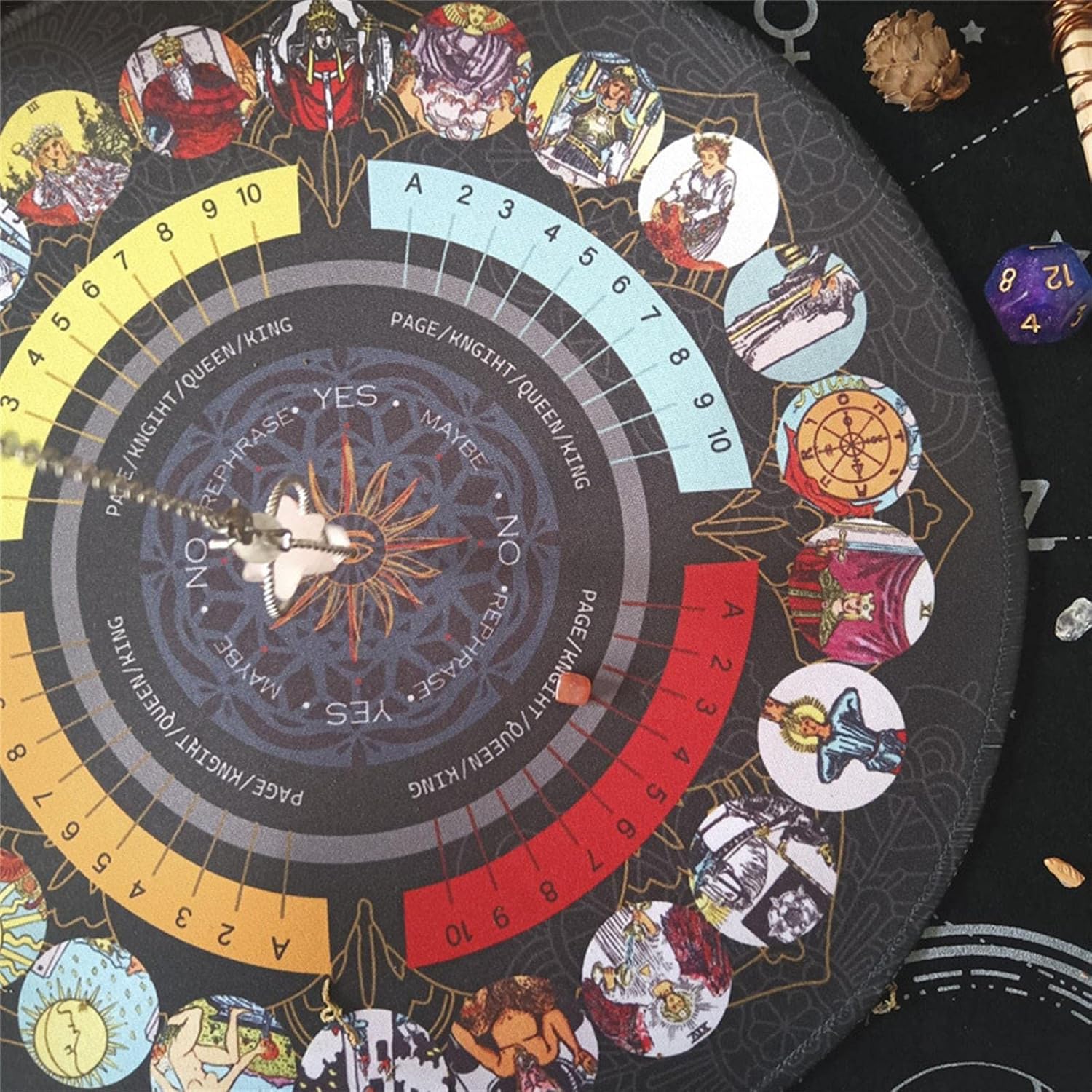 Tablero de péndulo Adivinación de radiestesia, Altar Tarot Card Pad, Ceremonia de péndulo de radiestesia Alfombrilla de goma, Tablero de mensajes