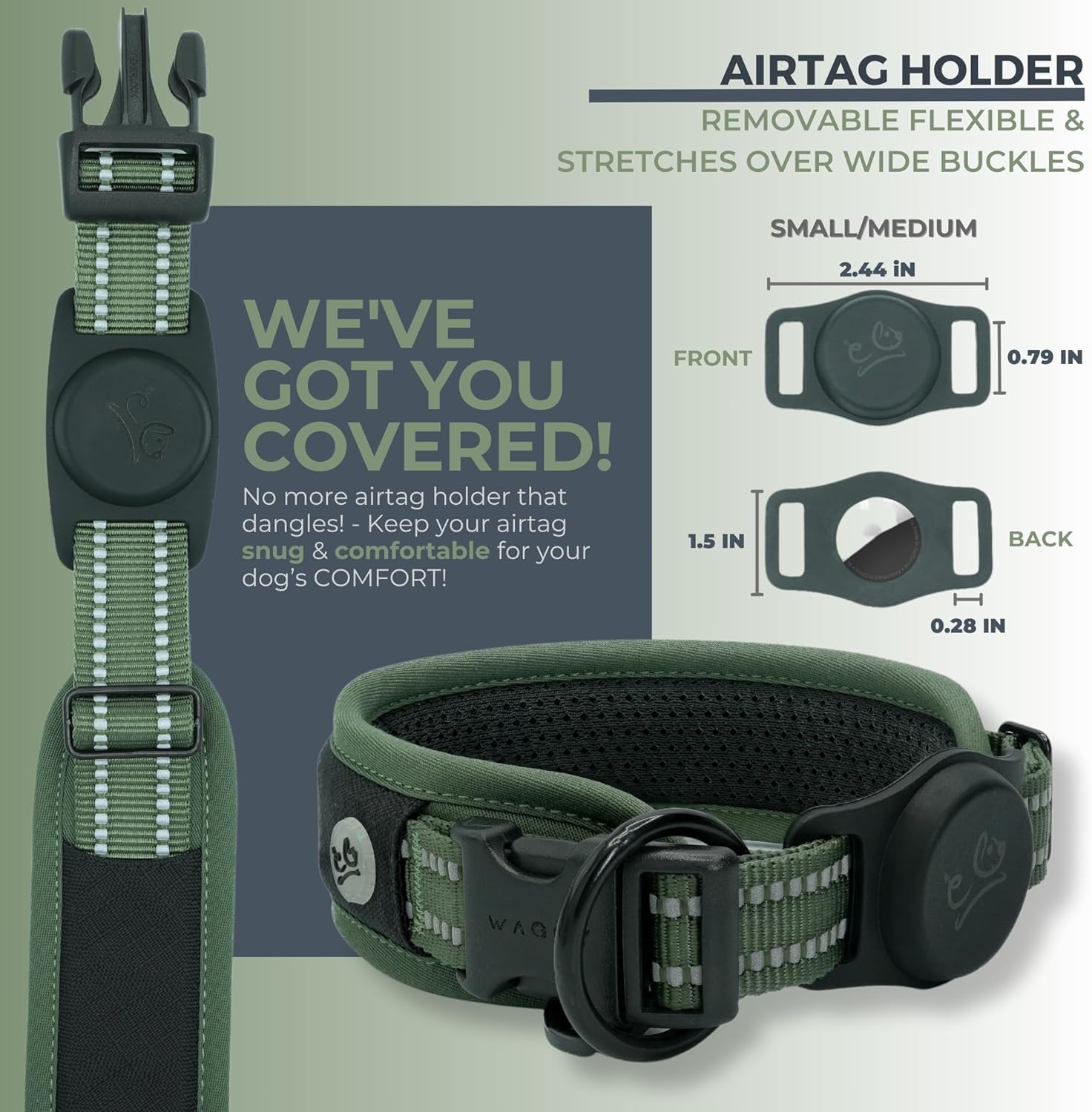 Collar para Airtag para perro, soporte para collar de perro Airtag de alta calidad, ajustable, resistente 3M, reflectante 3M, sin rozaduras, malla