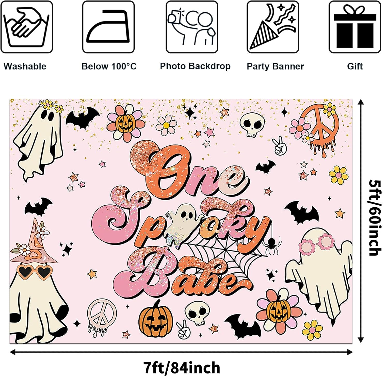 Avezano Telón de fondo con texto en inglés “One Spooky Babe”, decoración de fiesta de primer cumpleaños, decoración de fiesta de primer cumpleaños,
