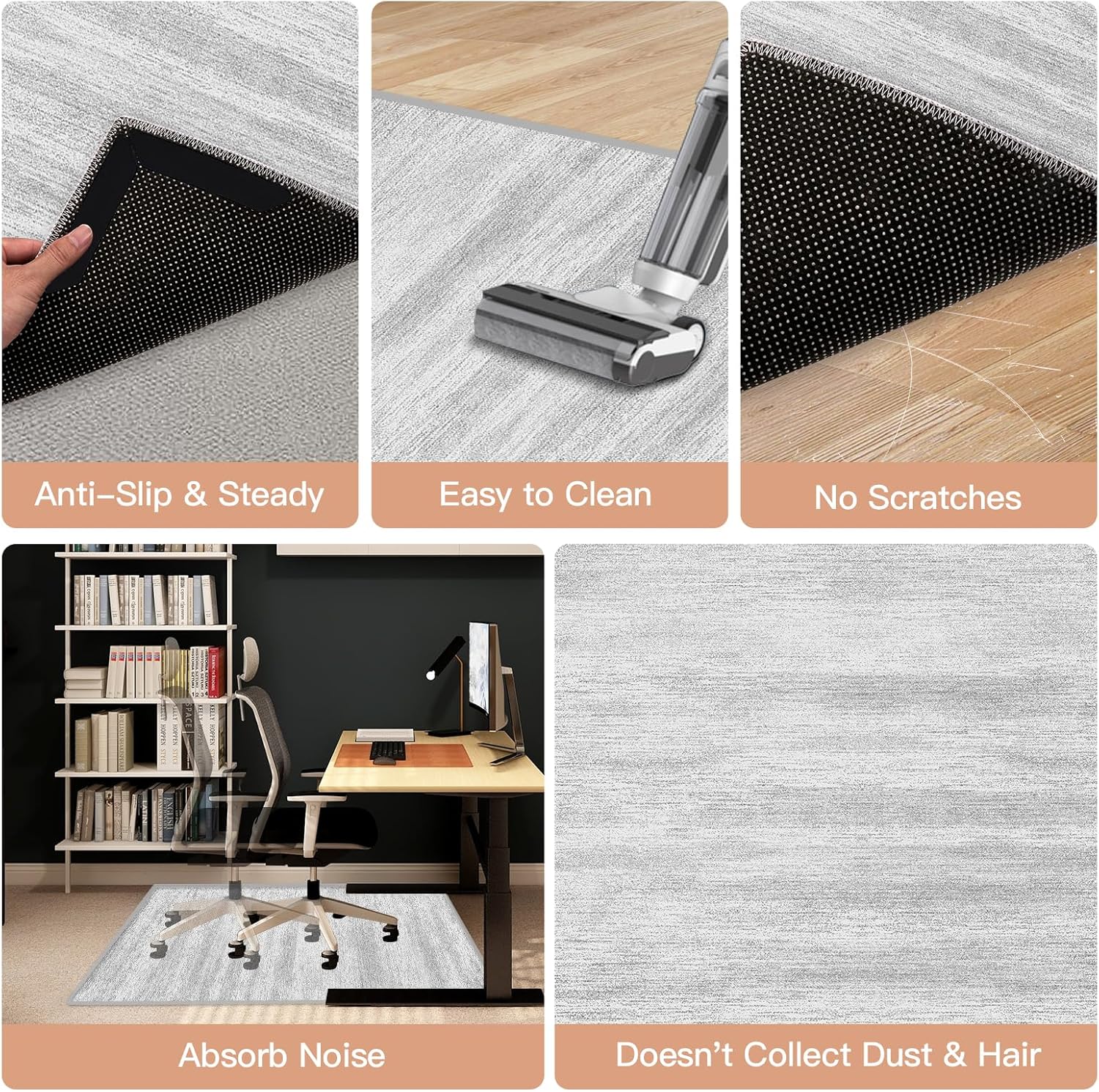 Tapete para silla de oficina para alfombra y suelo de madera dura, 2.62 libras antideslizante Hi-Q tapete para silla de escritorio para suelos de