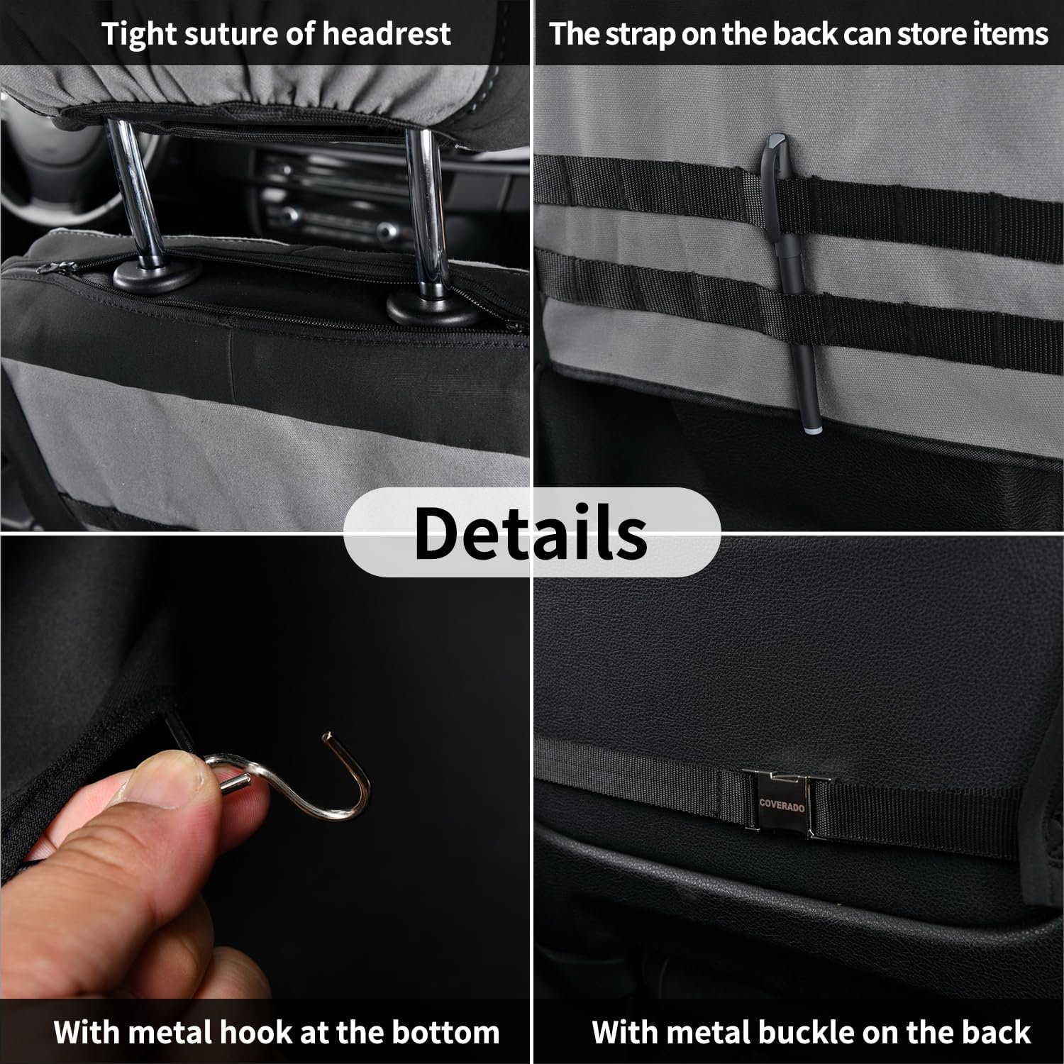 Coverado Fundas de asiento de automóvil delanteras, fundas de asiento universales de lona para automóviles, paquete de 2 cojines de asiento de