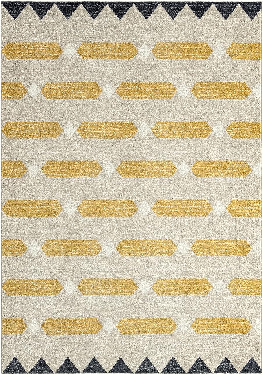 Abani Alfombra de transición contemporánea de 7 pies 9 pulgadas x 10 pies 2 pulgadas (8 x 10 pies), no se desprende, color amarillo y crema