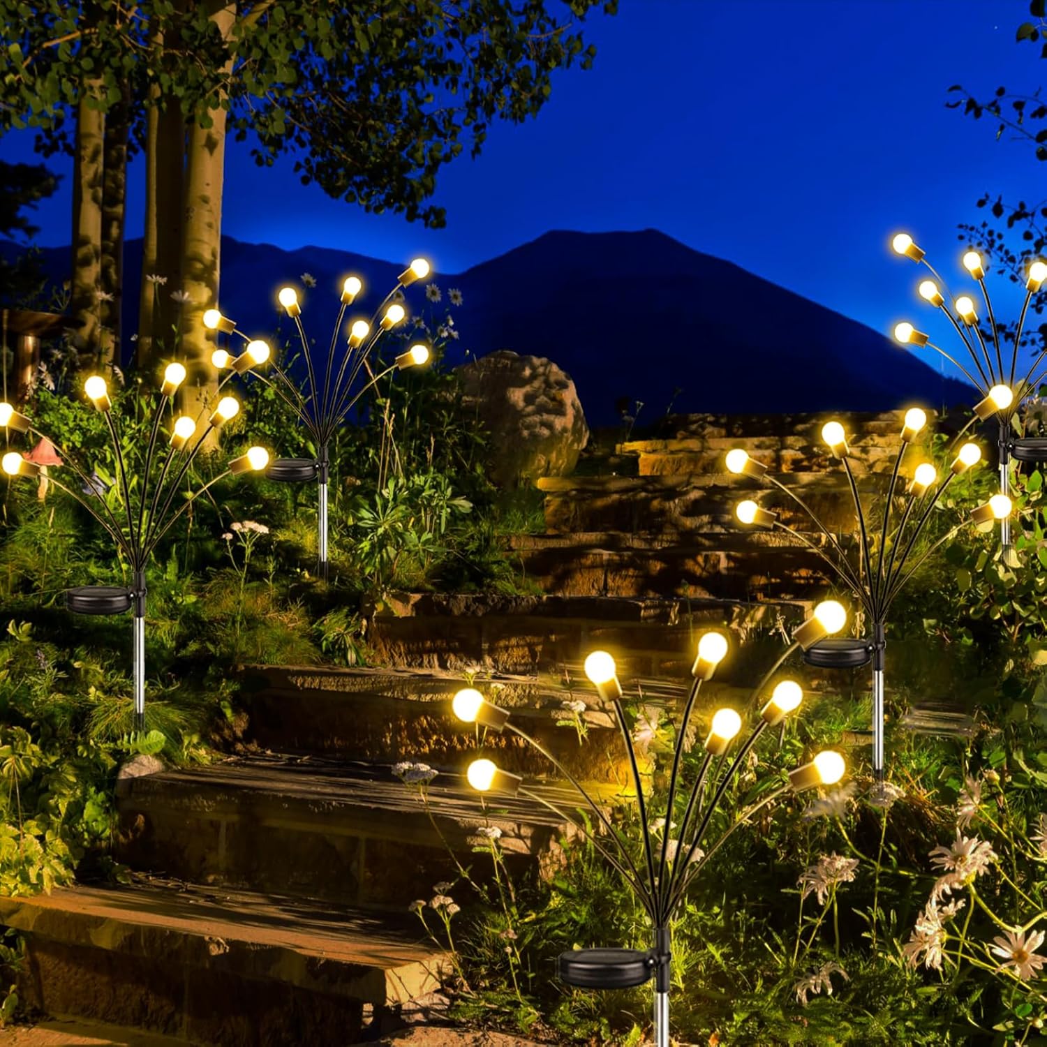 Paquete de 2 luces solares de jardín, nuevas luces solares de luciérnaga mejoradas (oscilación por el viento), luces solares impermeables para