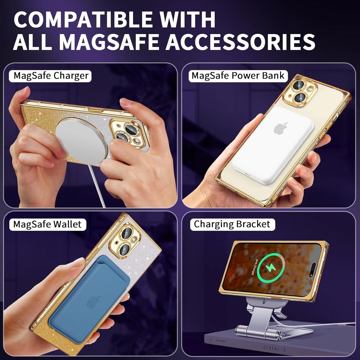 Funda magnética cuadrada para iPhone 15 Plus 2 en 1 compatible con MagSafe, protección completa de la lente, bonito patrón de corazón y cubierta
