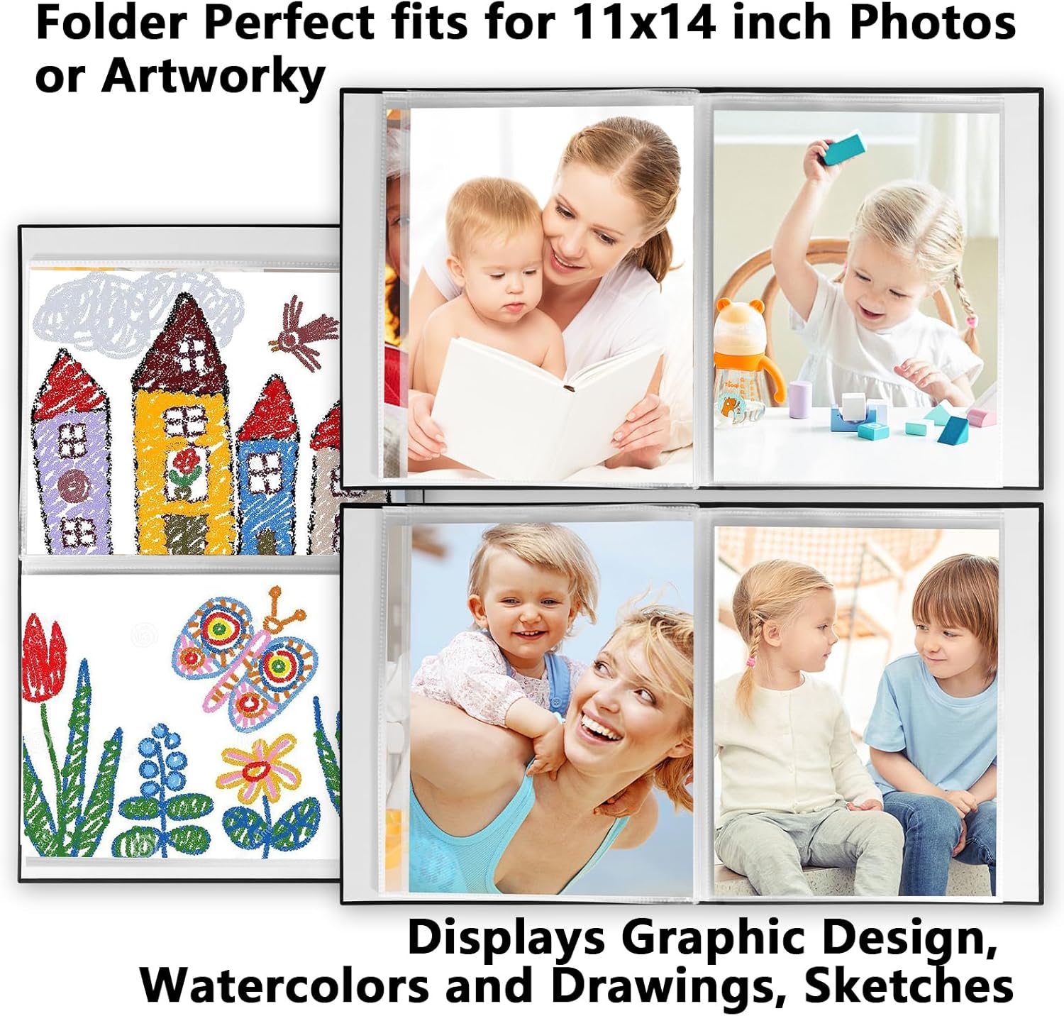 Aevdor Álbum de fotos de 11 x 14 pulgadas con capacidad para 64 fotos, portafolio de arte con cubierta de lino de 11 x 14 pulgadas, carpeta de arte