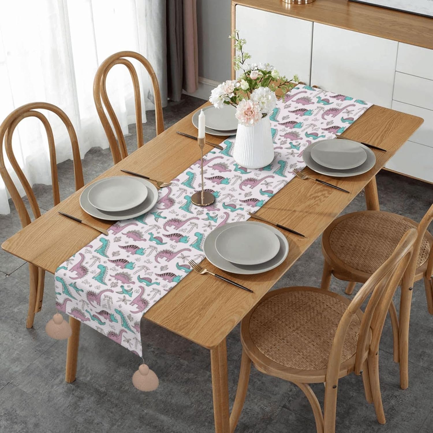 Camino de mesa de Navidad de dinosaurios divertidos, decoración de mesa de comedor, decoración de Navidad, decoración de interiores del hogar,