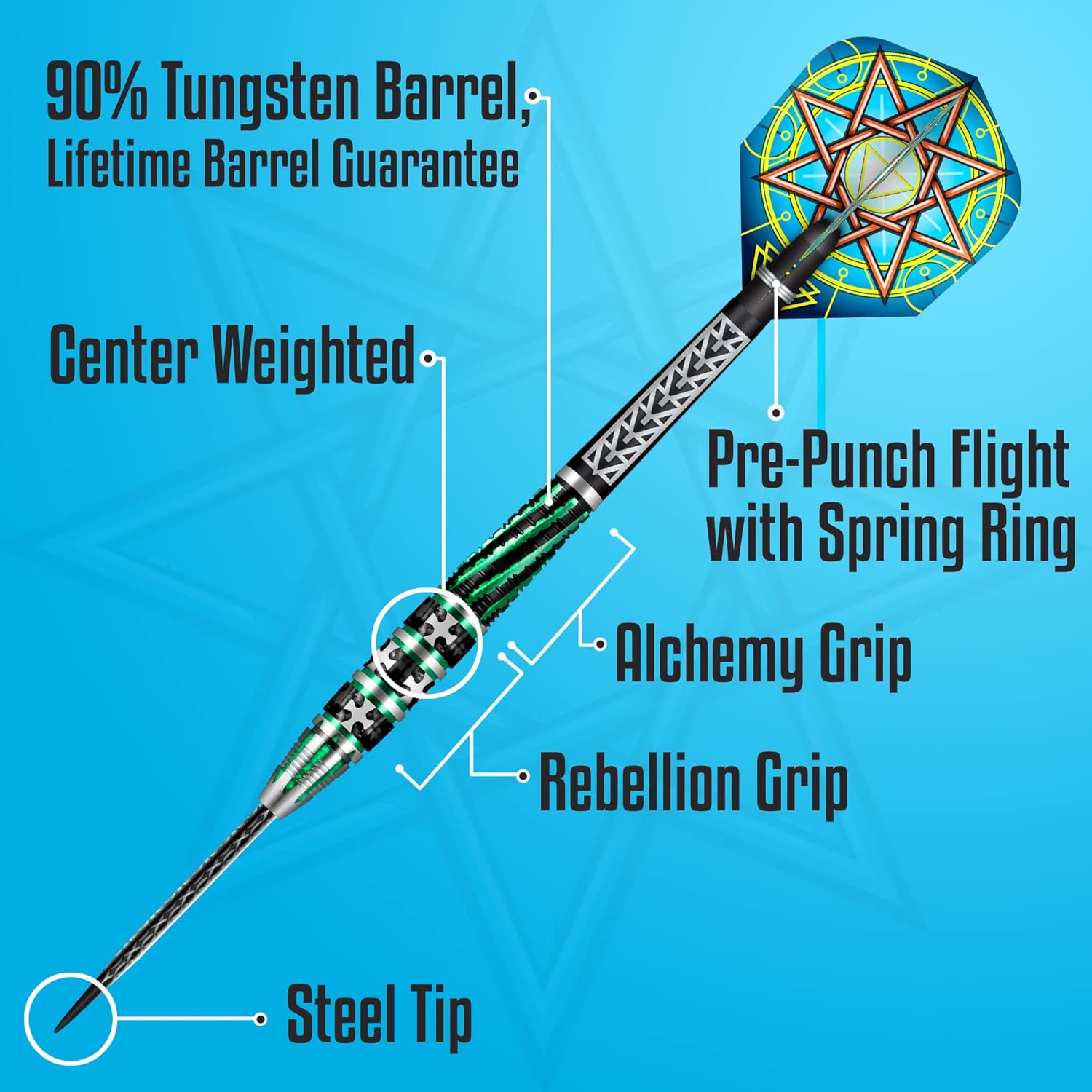 Shot! Darts Celt Druid – Juego de puntas de acero para lanzar dardos profesionales de 90% tungsteno, fabricado en Nueva Zelanda – Vuelos de dardos