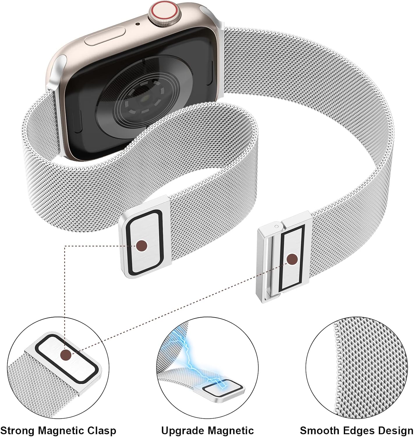 Vanjua Correa de metal compatible con correas de Apple Watch de 1.614 in 1.575 in 1.496 in 1.654 in 1.732 in 1.772 in 1.929 in, correa de repuesto