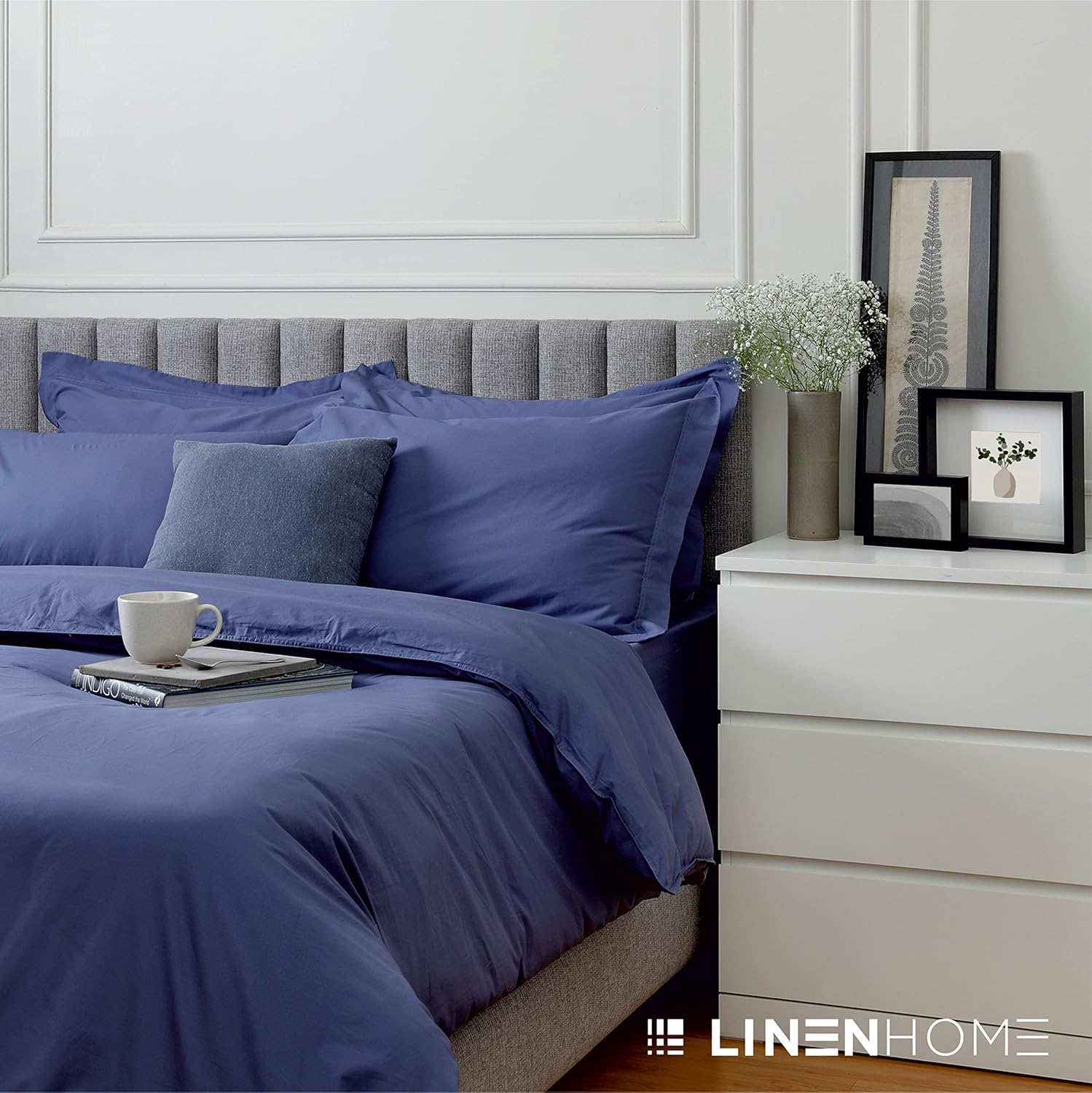 Linen Home Juego de funda de edredón 100% algodón, tamaño KingCal King, fresco, suave y transpirable, con cierre de botón, ropa de cama lujosa para