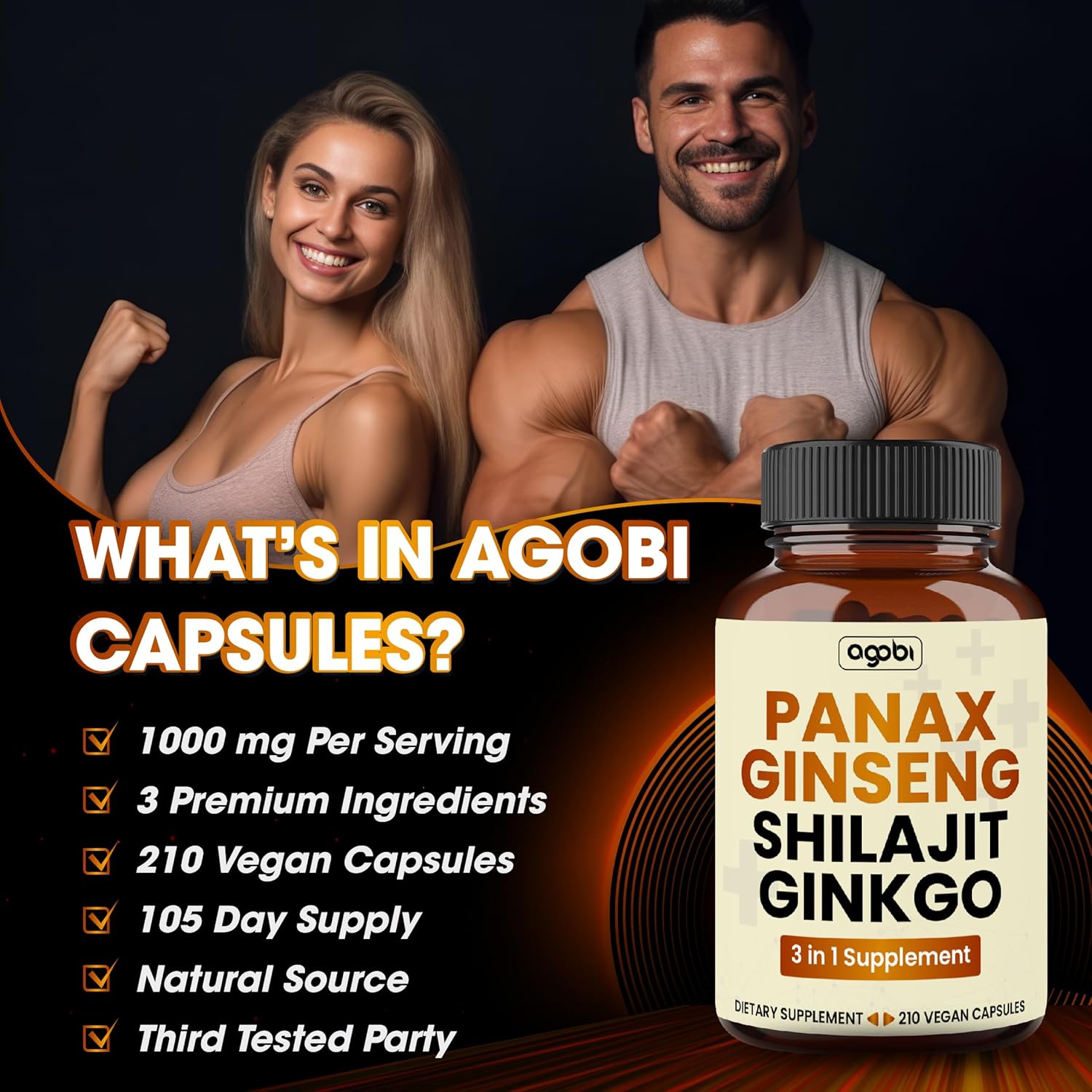 agobi Suplemento de Panax Ginseng de 1000 mg con Shilajit y Ginkgo – 210 cápsulas veganas – Fórmula súper concentrada para producción de energía,