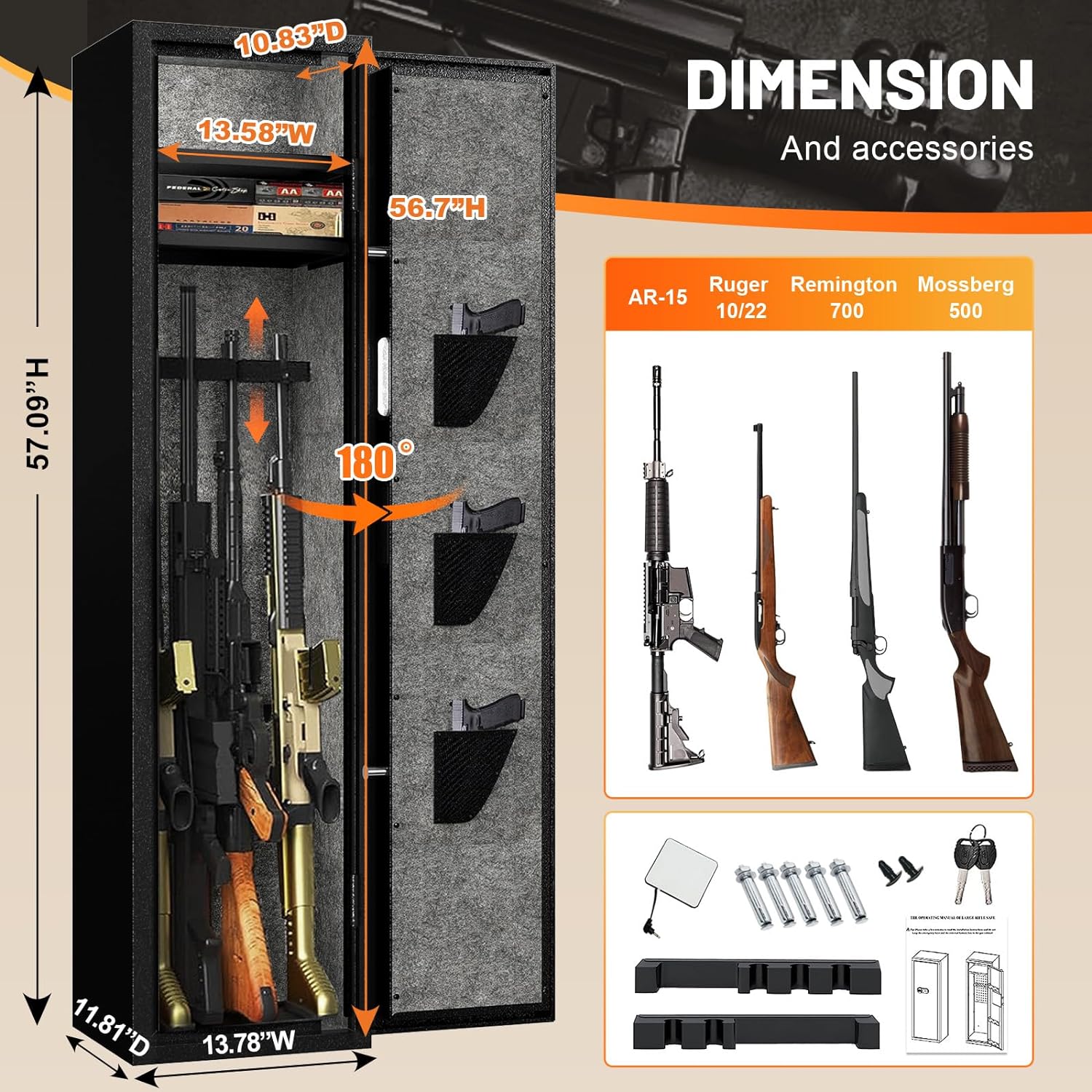 EMAXEE Rifle seguro para armas 5-6, cajas fuertes para rifle y pistolas caseras, gabinete de armas con contraseña virtual de privacidad y función de