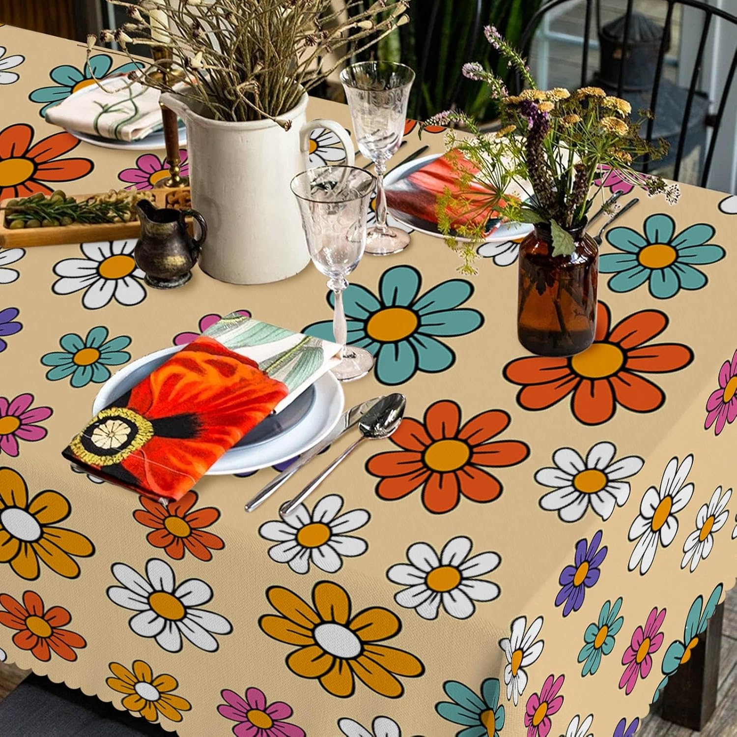 Mantel rectangular sin arrugas, mantel floral de 55 x 70 pulgadas para mesa de cocina y comedor
