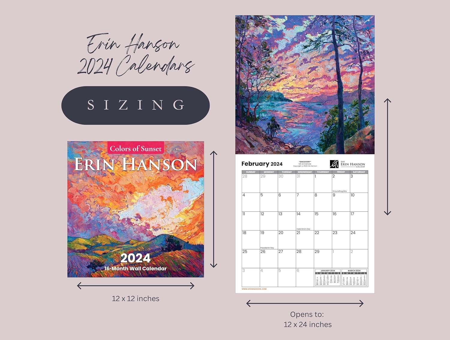 Calendario Erin Hanson 2024 de paisajes costeros de California, bellas artes, calendario de pared grande con pinturas costeras impresionistas