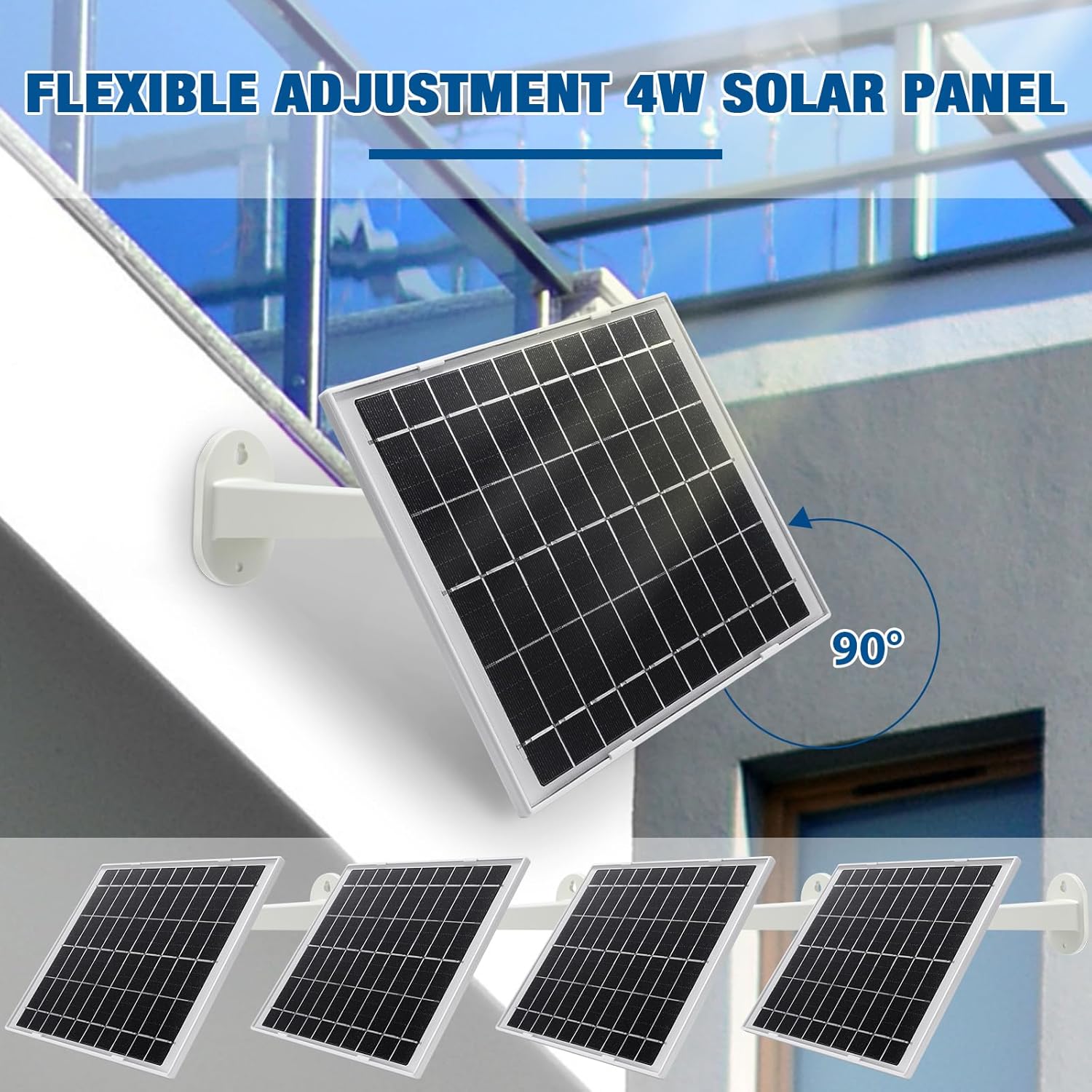 Fabbay Paquete de 4 paneles solares para carga de cámara de seguridad, panel solar para cámara inalámbrica, montaje ajustable de 360, panel solar
