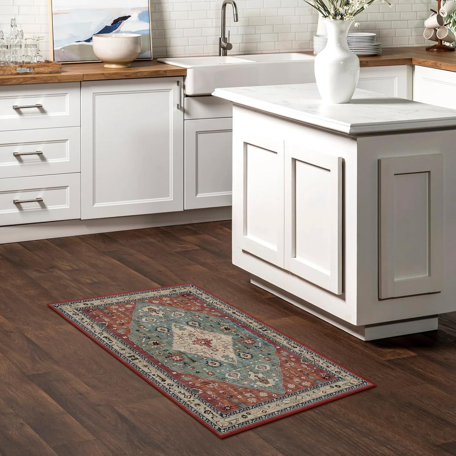 Alfombras de 2 x 3 para entrada, alfombra pequeña lavable antideslizante para puerta de interior para cocina, baño, parte trasera oriental, alfombra