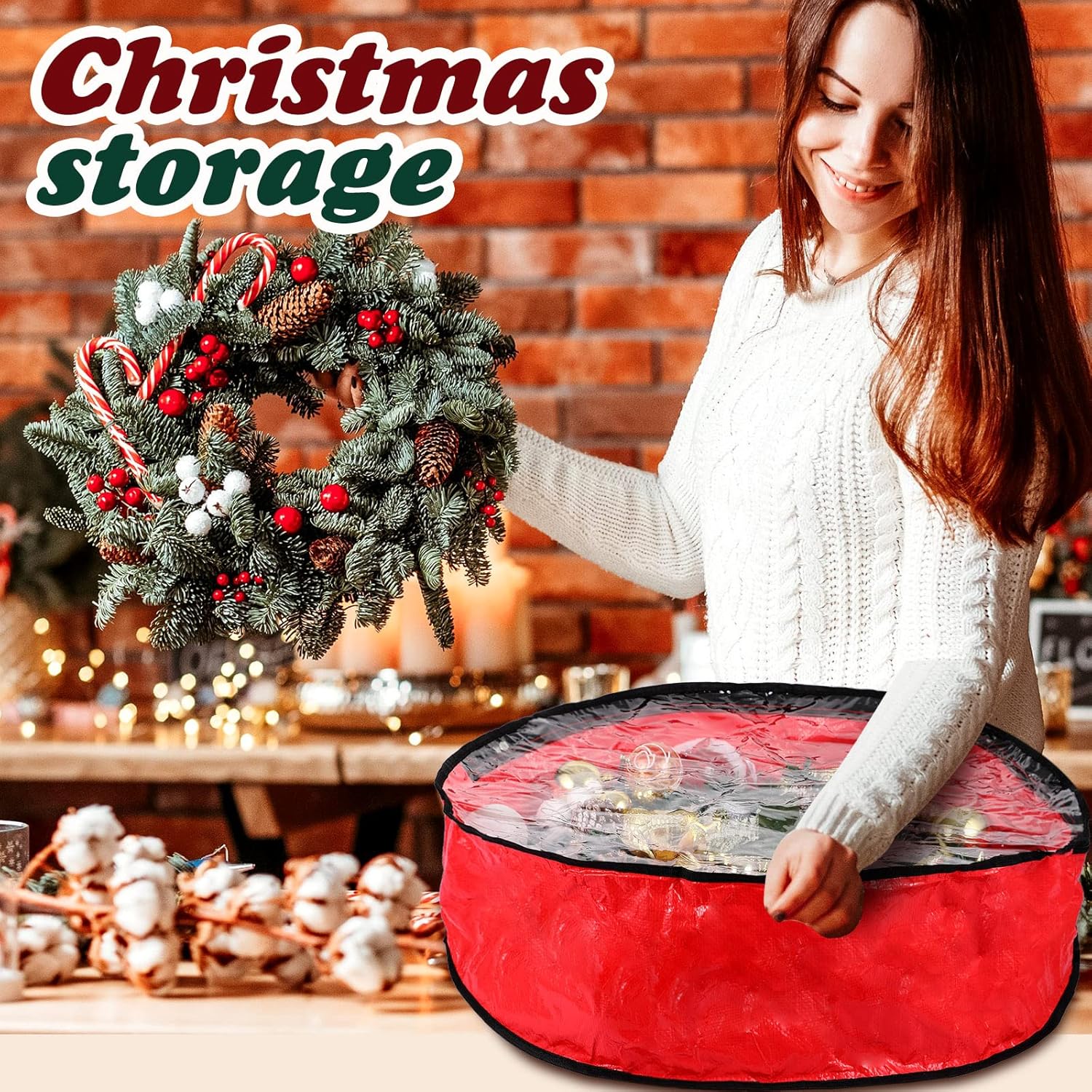 Dunzy 8 bolsas de almacenamiento para coronas de Navidad, contenedor de guirnalda para coronas, de tela resistente a desgarros, cajas redondas con
