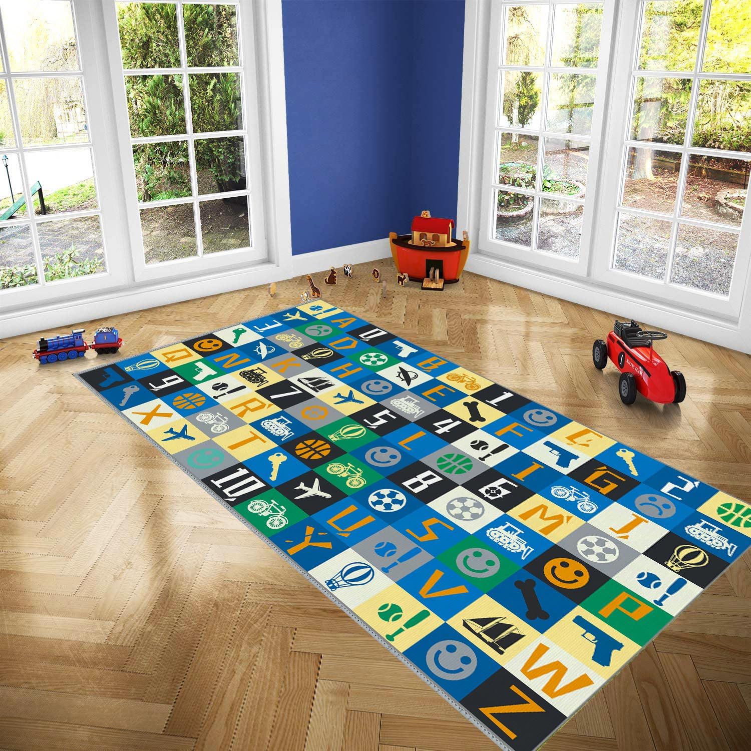Blue Kids ABC – Alfombra educativa con diseño de números ABC para sala de juegos, habitación de niños, habitación de niños, habitación de bebé, 2