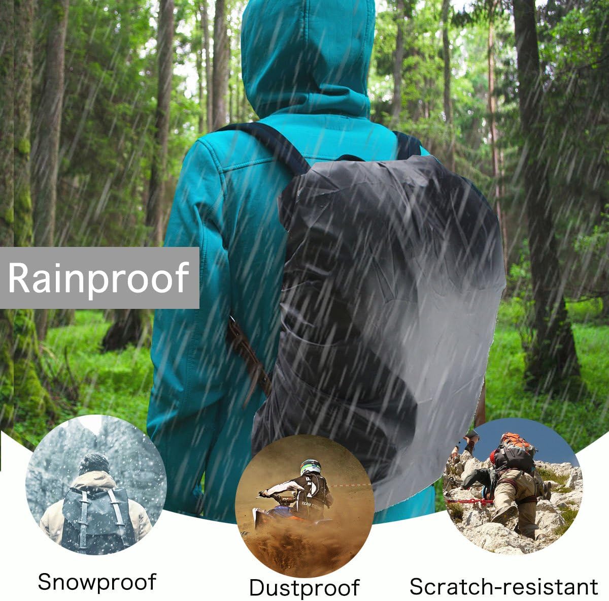 Frelaxy Funda impermeable para mochila, triple impermeabilidad, correa antideslizante con hebilla cruzada, ultraligera y compacta, portátil, para