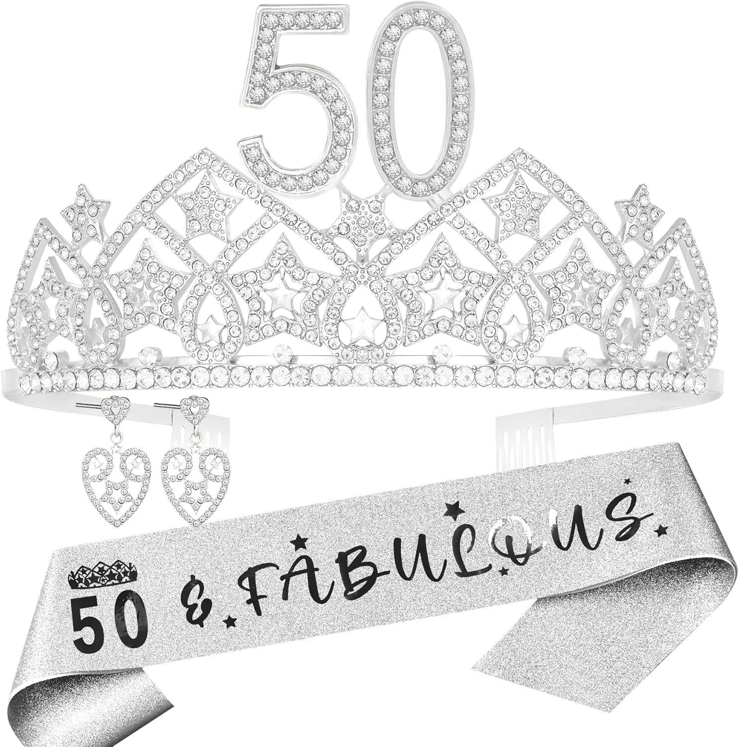 Reina de 50 cumpleaños, tiara de 50 cumpleaños, corona y banda de 50 cumpleaños, regalo de cumpleaños 50 para ella, regalo de cumpleaños para mujer