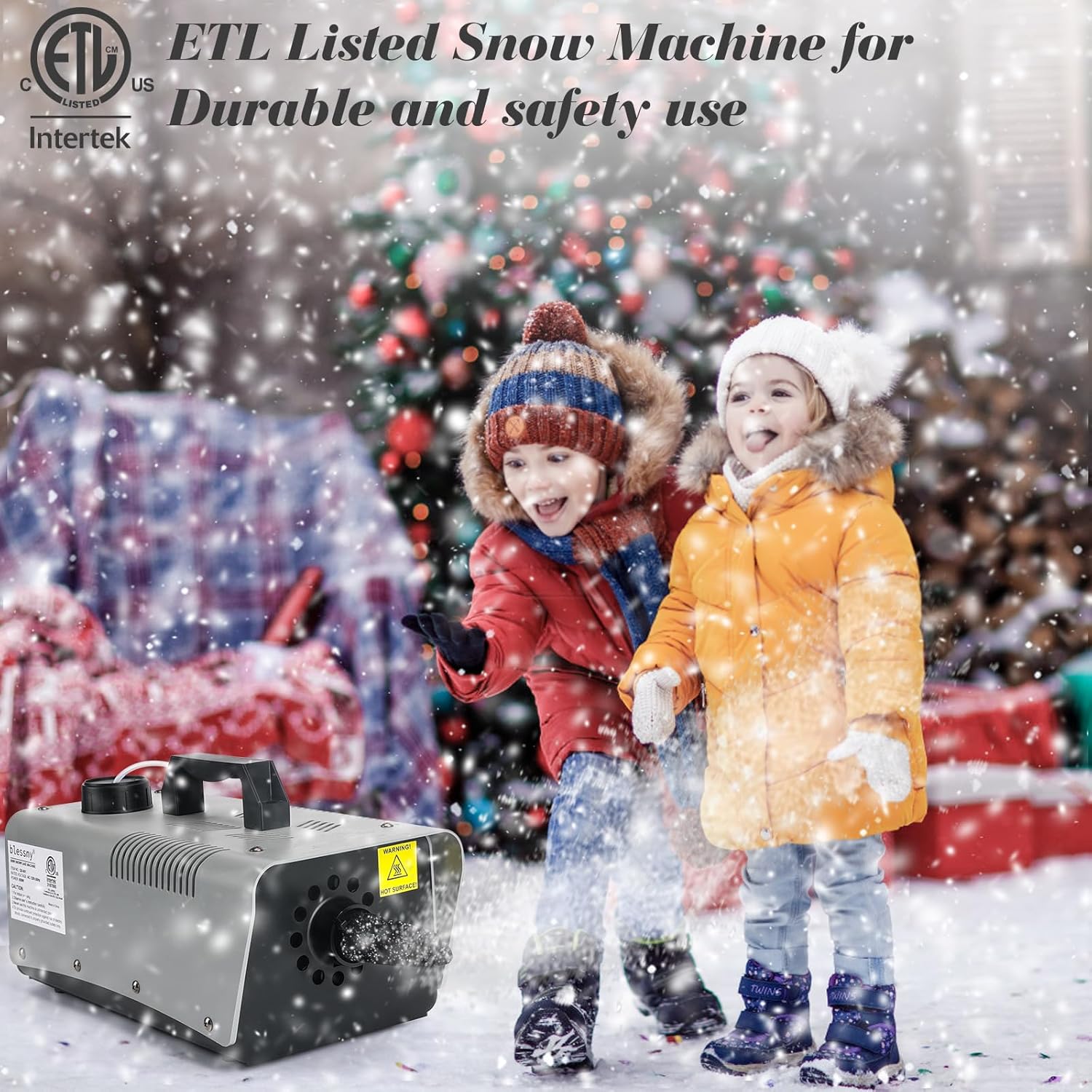 Máquina de nieve artificial de 650 W para exteriores, con certificación ETL, portátil, para niños, fiestas, escenarios, Navidad, cumpleaños, bodas,