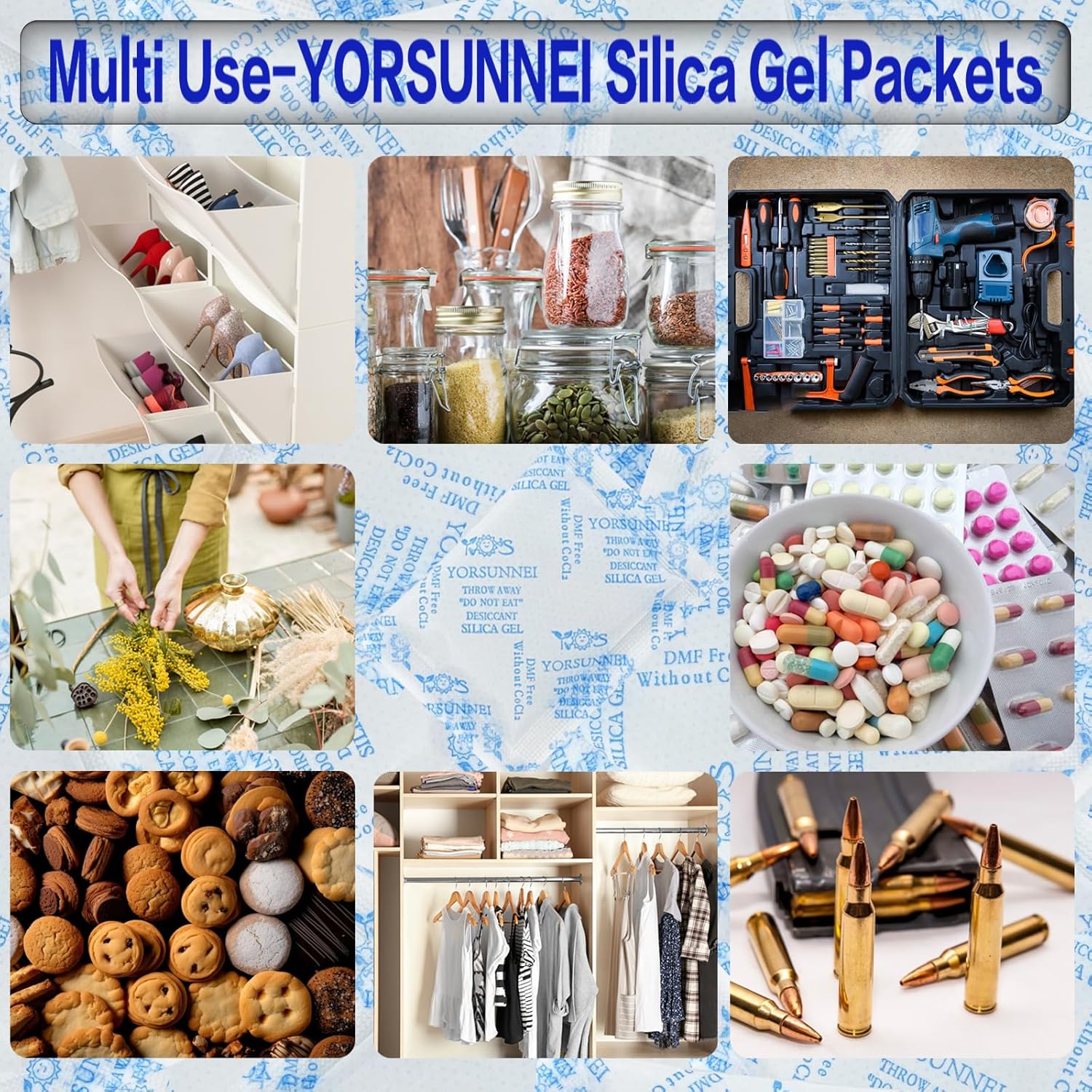 Paquetes de gel de sílice de 0.35 oz 30 paquetes, paquetes de desecantes para alimentos, absorbentes de humedad, paquetes de desecantes de gel de