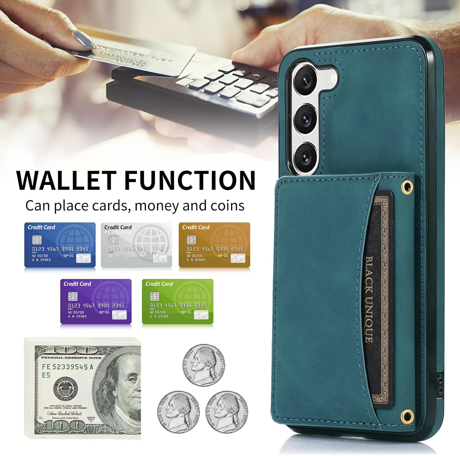 Asuwish Funda de teléfono para Samsung Galaxy S23 Plus S23+ 5G Funda tipo cartera con protector de pantalla de vidrio templado y soporte para