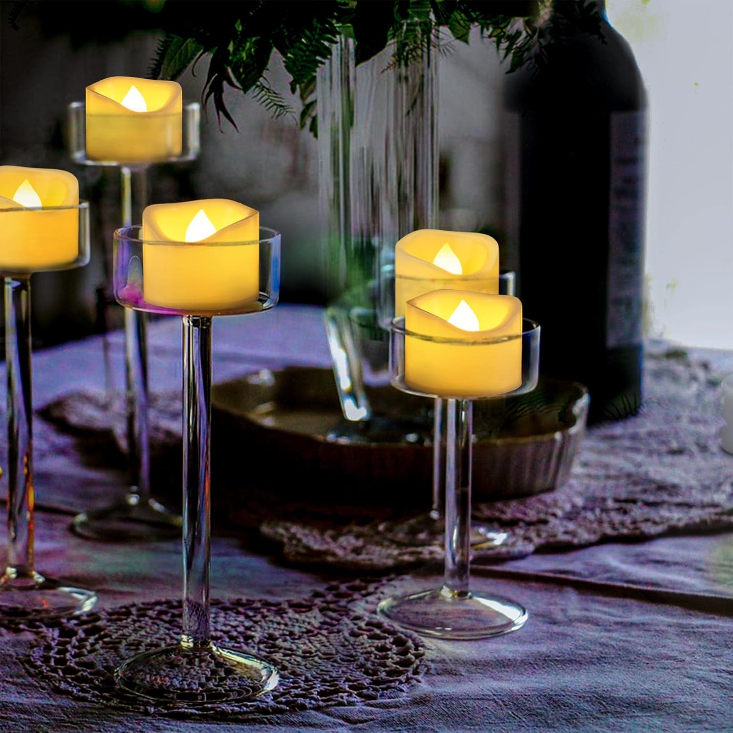 Paquete de 24 velas LED de té de 1.5 x 1.2 pulgadas, pequeñas velas votivas parpadeantes sin llama para exteriores, velas de té falsas eléctricas