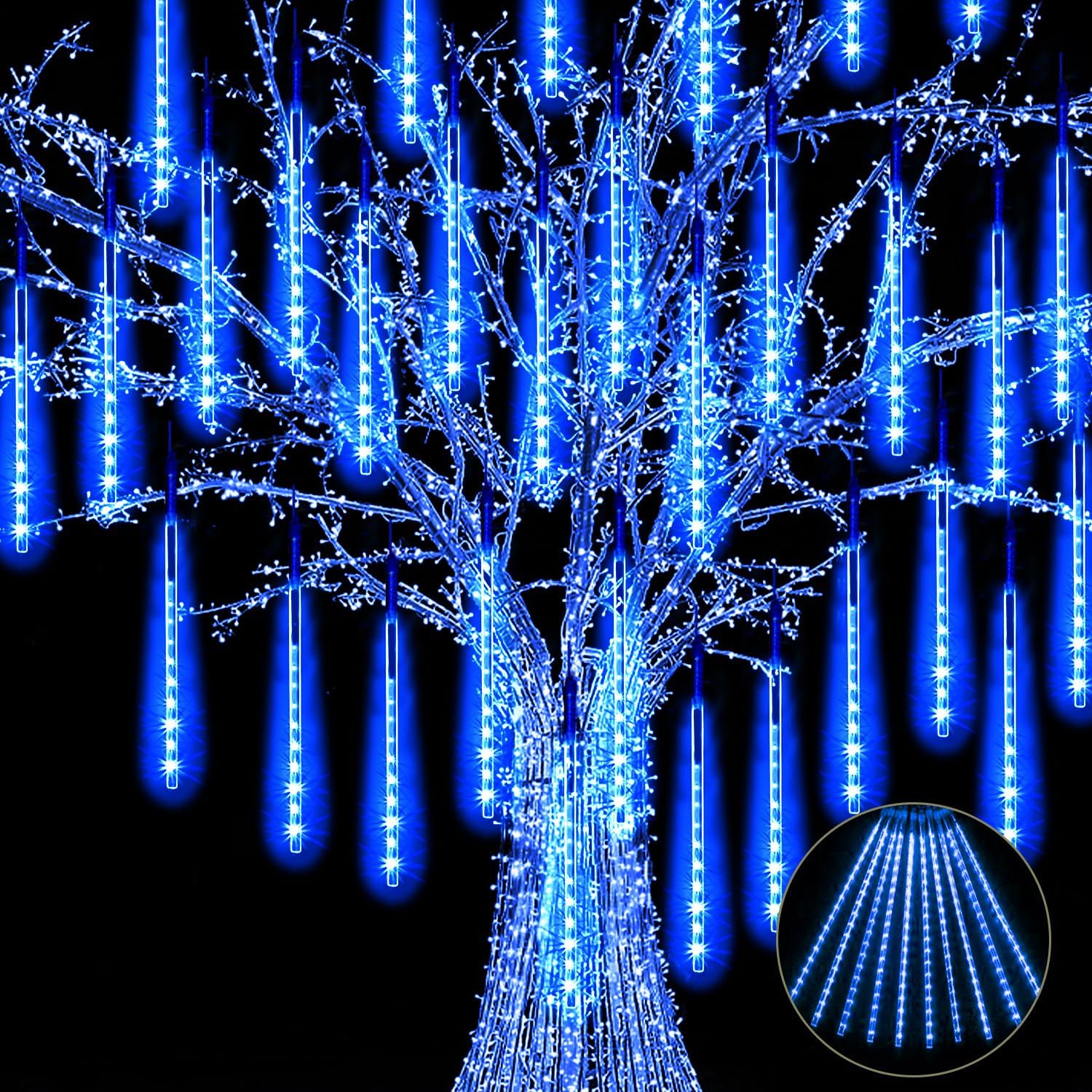 JJGoo Luces de Navidad de lluvia de meteoritos, 10 tubos de 20 pulgadas, 360 luces LED de carámbano, luces de lluvia al aire libre para Navidad,