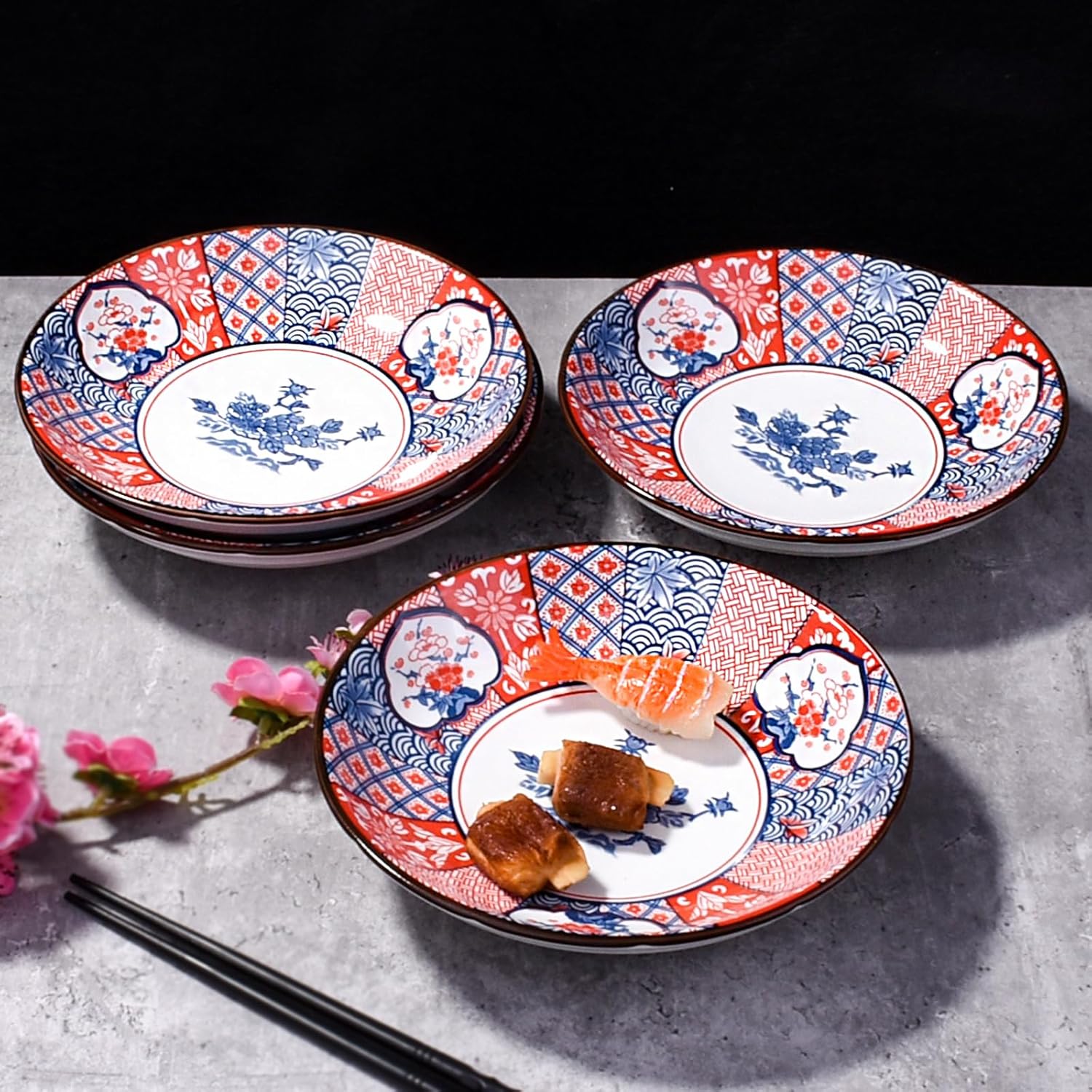Plato de cerámica de estilo vintage japonés, plato de desayuno casero de 7 pulgadas, plato de cena utilizado para aperitivos, tortillas, panes