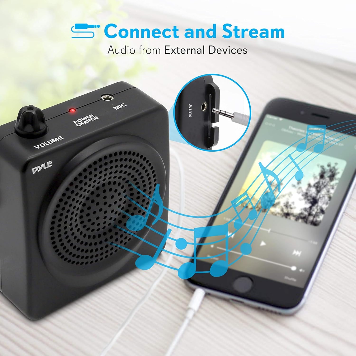 Pyle Altavoz PA portátil y amplificador de voz cintura compacta con batería recargable, incluye micrófono de auriculares y conector auxiliar de