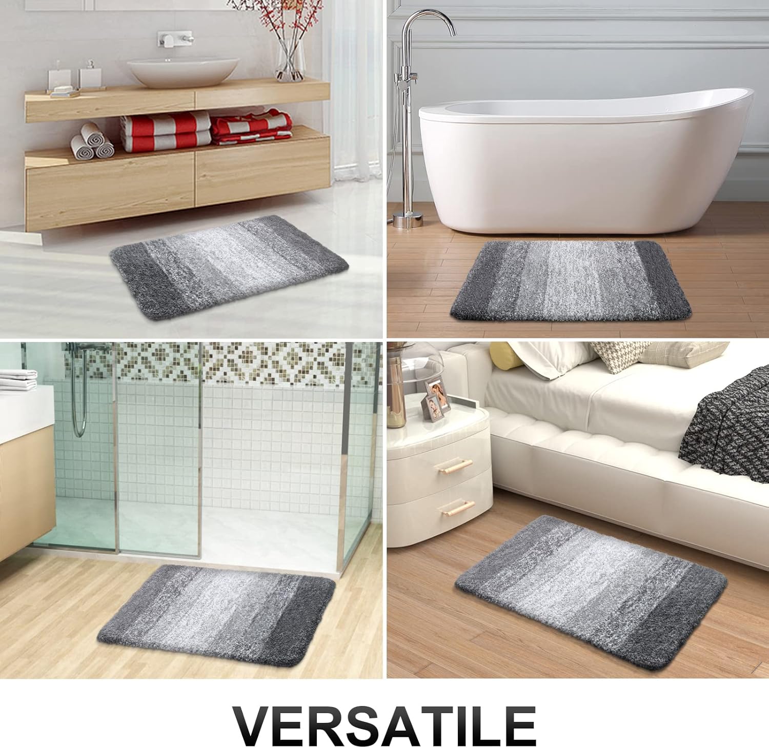 OLANLY Alfombras de baño y inodoros en forma de U, tamaño 47 x 24 pulgadas y alfombras de inodoro de 24 x 20 pulgadas, color gris, paquete de 2